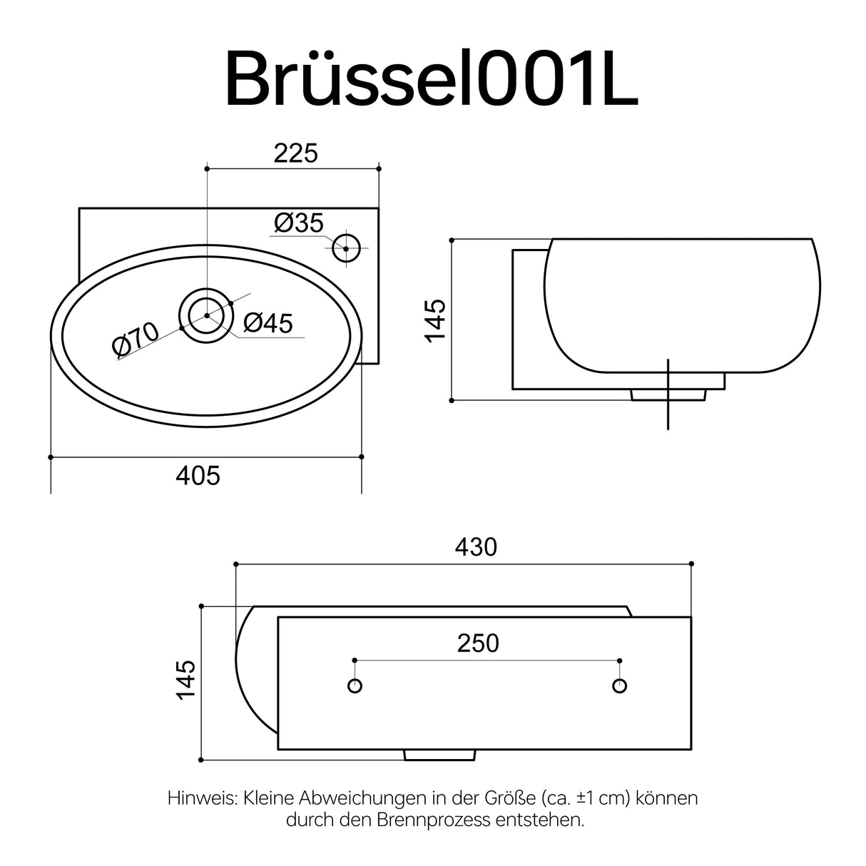 Lavabo de Invitados Glasvilla Brüssel001 Cerámica Nano Compacta (42 cm)