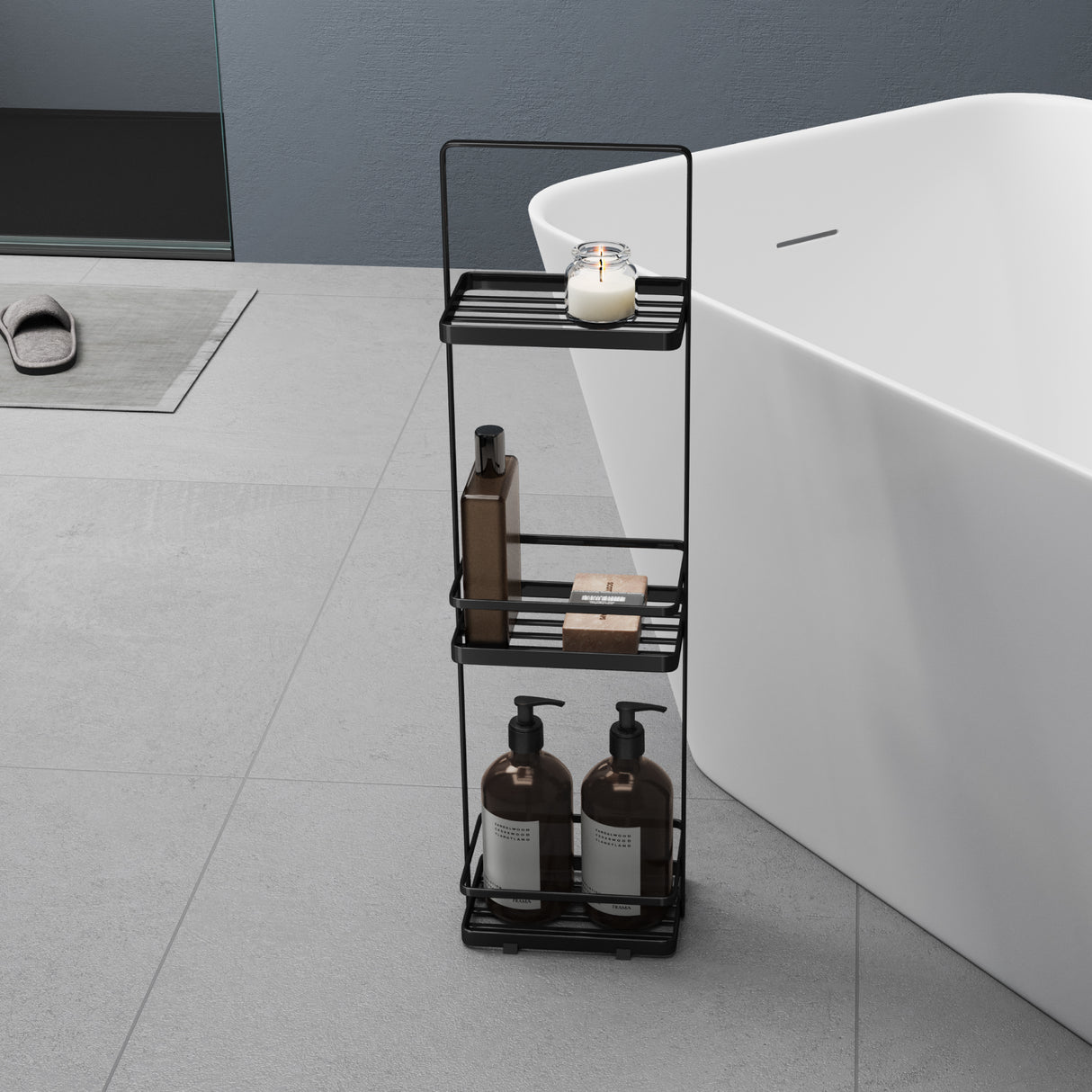 glasvilla Scaffale da Bagno di 3 Livelli 18x12.5x67.3cm, Scaffale Portaoggetti in Metallo Robusto con 4 Piedini Antiscivolo per Doccia, Reglo-02