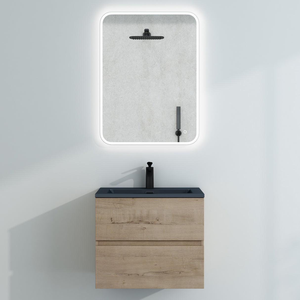 glasvilla Badmöbel-Set Waschtisch mit Unterschrank Mineralguss Waschbecken in Anthrazit Waschbeckenunterschrank 2-Schubladen Soft-Close Aqualis