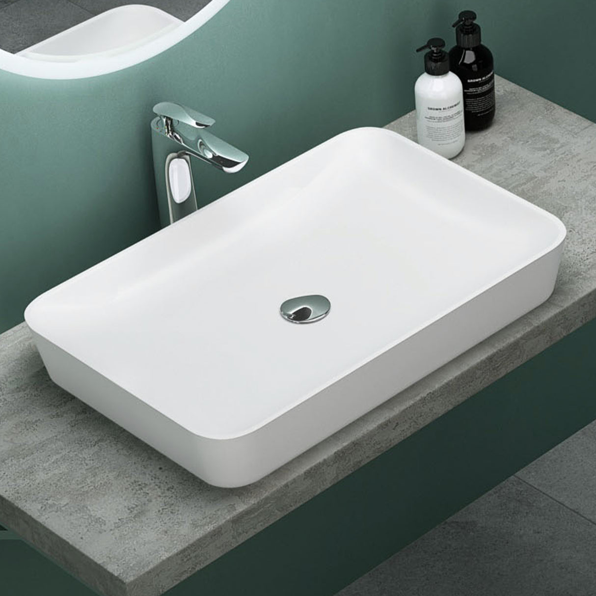 glasvilla Waschbecken Aufsatzwaschbecken aus Mineralguss Waschschale Waschtisch inkl. Standard DIN-Anschlüsse Col815