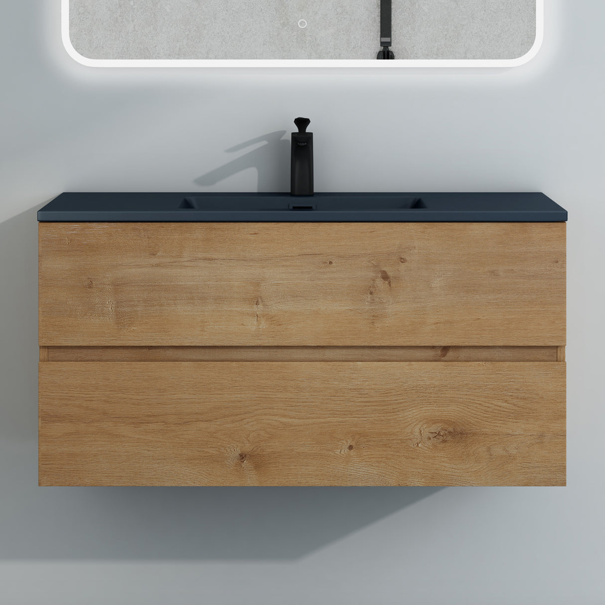 glasvilla Badmöbel-Set Waschtisch mit Unterschrank Mineralguss Waschbecken in Anthrazit Waschbeckenunterschrank 2-Schubladen Soft-Close Aqualis