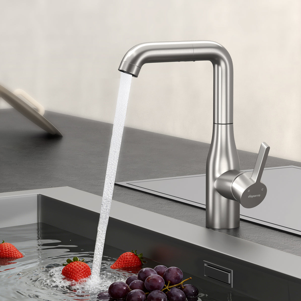 glasvilla Robinet de Cuisine avec Douchette Extractible, Mitigeur Évier Pivotant à 360°, Robinetterie en Acier Inoxydable Turnix-04