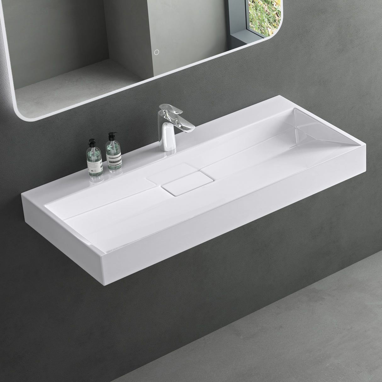 lavabo Glasvilla, lavabo à poser, lavabo suspendu, meuble vasque suspendu avec bonde, en fonte minérale, zone de vasque rectangulaire col19