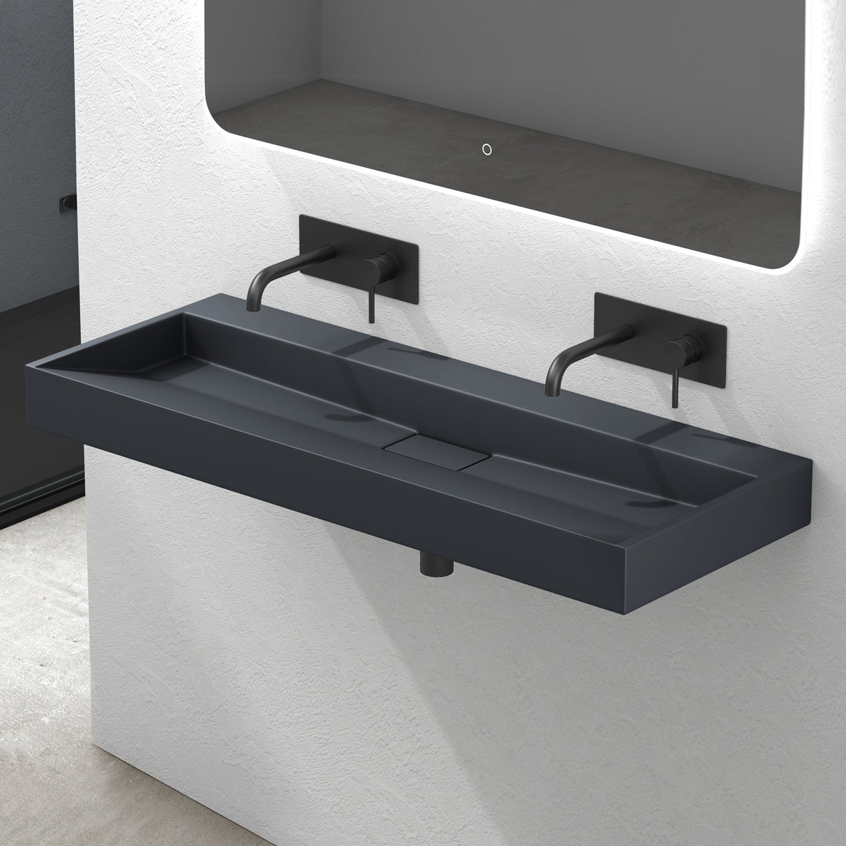 lavabo Glasvilla, lavabo à poser, lavabo suspendu, meuble vasque suspendu avec bonde, en fonte minérale, zone de vasque rectangulaire col19