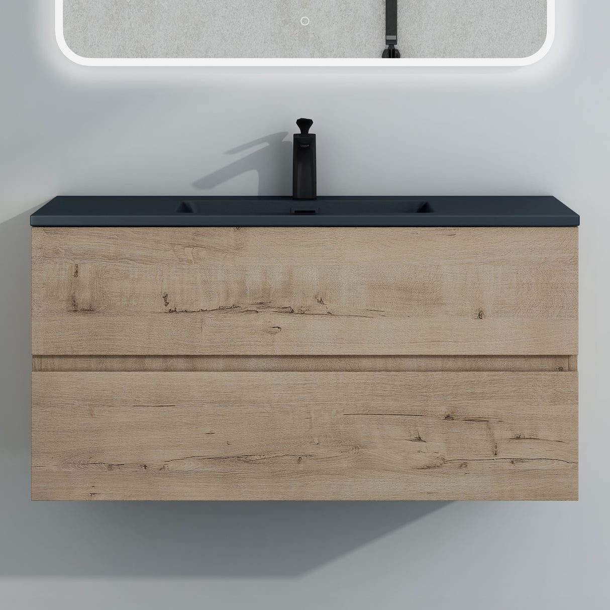 glasvilla Badmöbel-Set Waschtisch mit Unterschrank Mineralguss Waschbecken in Anthrazit Waschbeckenunterschrank 2-Schubladen Soft-Close Aqualis