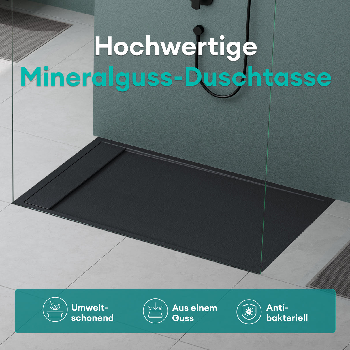 glasvilla Duschwanne Duschtasse aus Mineralguss Mineralgusswan DIN-Anschlüsse Geoma10