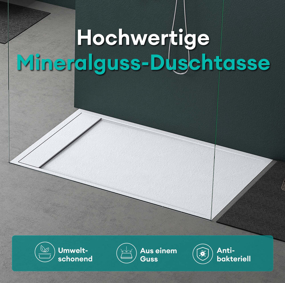 glasvilla Duschwanne Duschtasse aus Mineralguss Mineralgusswan DIN-Anschlüsse Geoma10