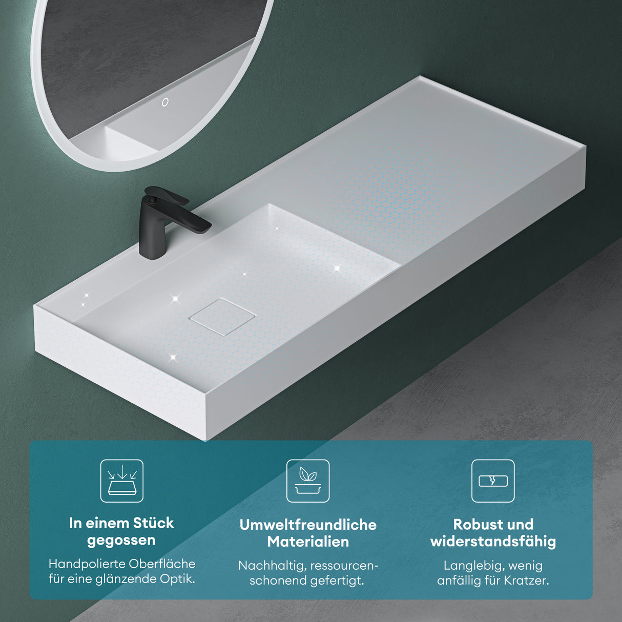 glasvilla Lavabo Bagno Sospeso da Marmo Fuso Lavandino Bagno a Parete Lavabo Rettangolare Colossum630