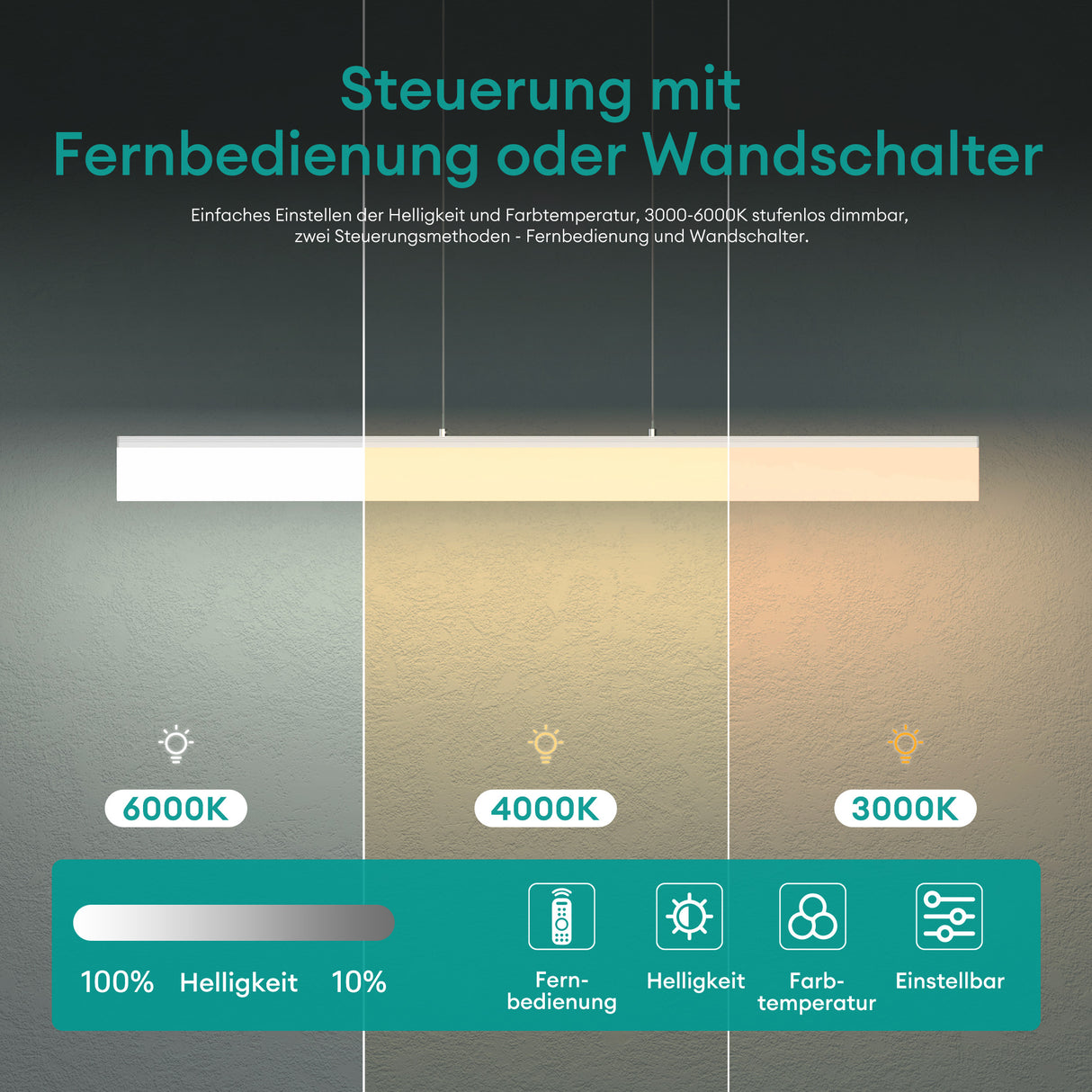 glasvilla Pendelleuchte LED Hängelampe Dimmbar mit Fernbedienung 3000K/4000K/6000K Verstellbares Kabel Hängeleuchte für Esszimmer Wohnzimmer Schlafzimmer