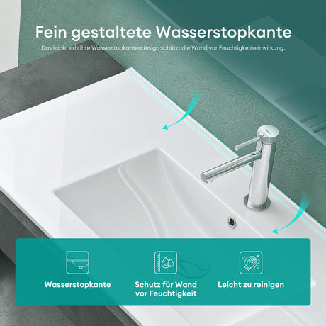 glasvilla Waschbecken Einbauwaschbecken Waschtisch Weiß glänzend aus Keramik inkl. Nano-Beschichtung Rechteckig Brüssel911