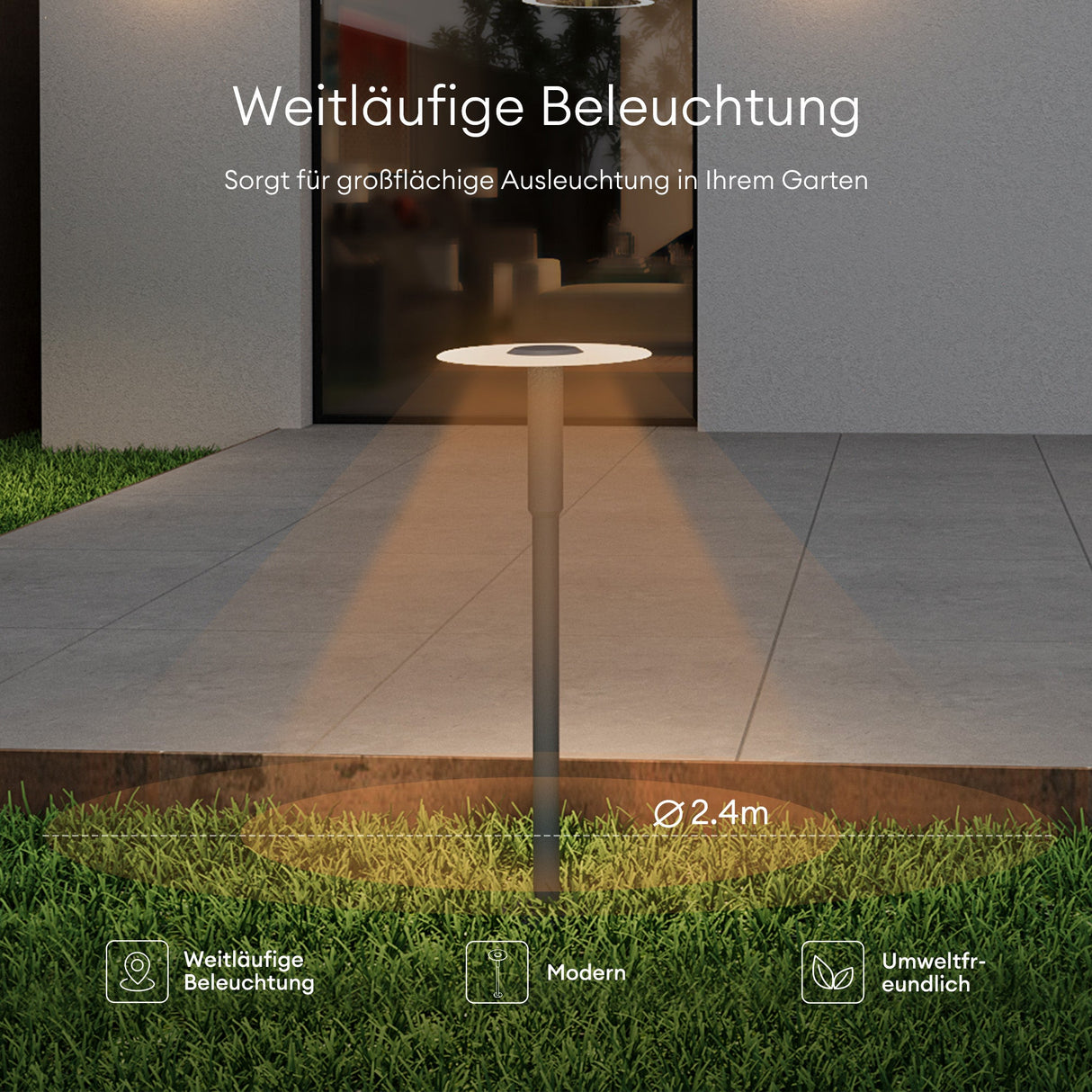 glasvilla Außenleuchte ⌀300xH804mm IP65 Wegeleuchte Außen | Pollerleuchte für Garten, 3000K Stehlampe Gartenlampe | Außenlampe Standleuchte 6W StellaeLights