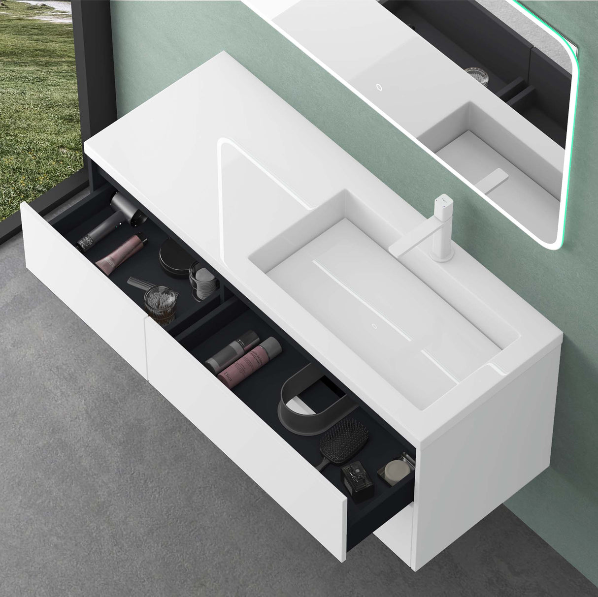 conjunto de muebles de baño glasvilla 120cm mueble de lavabo con mueble inferior Soft-Close 4 cajones muebles de baño Moment