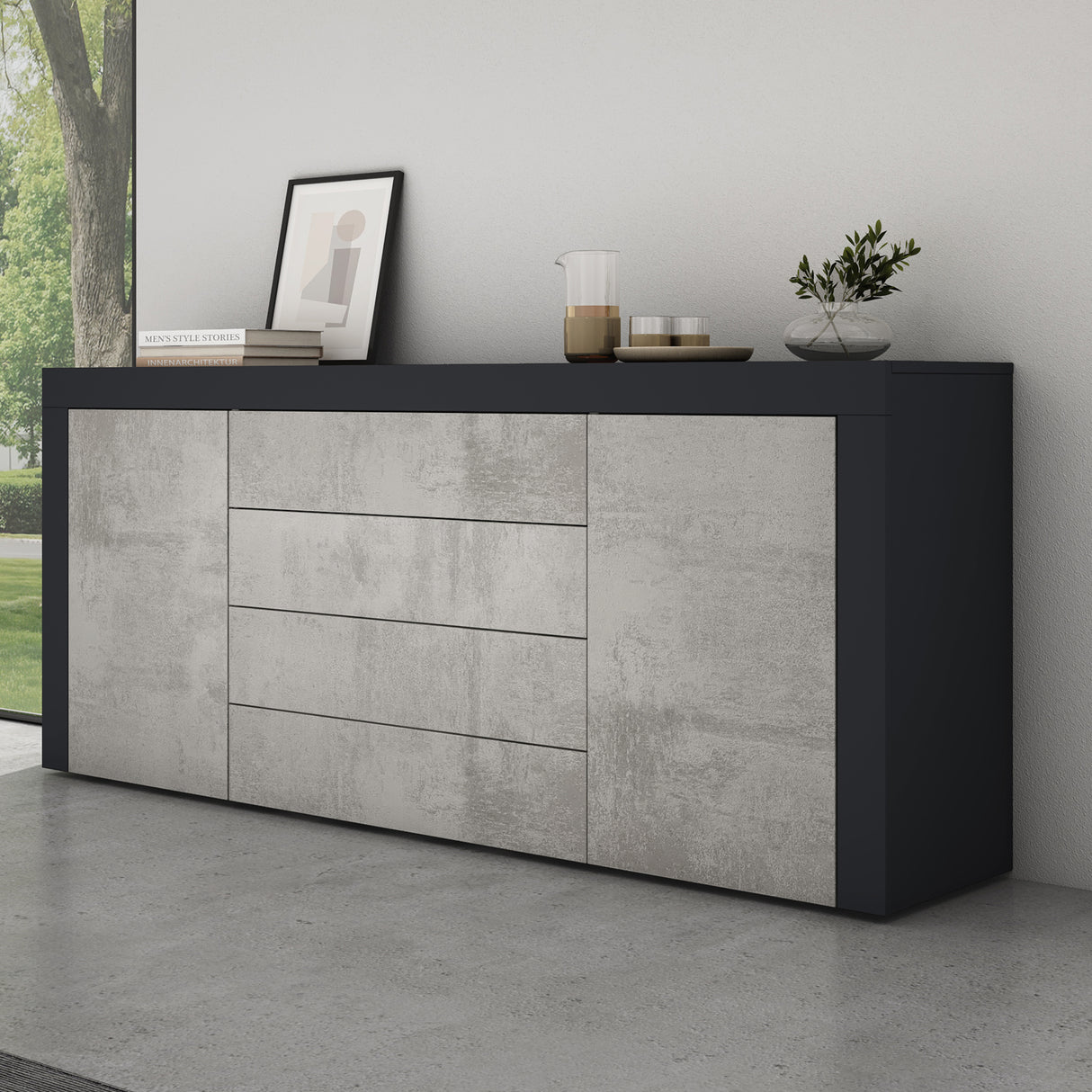 glasvilla Sideboard Aufbewahrungsschrank BTH: 167x36x70 cm mit 2 Schränken und 4 Schubladen Kommode Mehrzweckschrank Möbel Schrank03