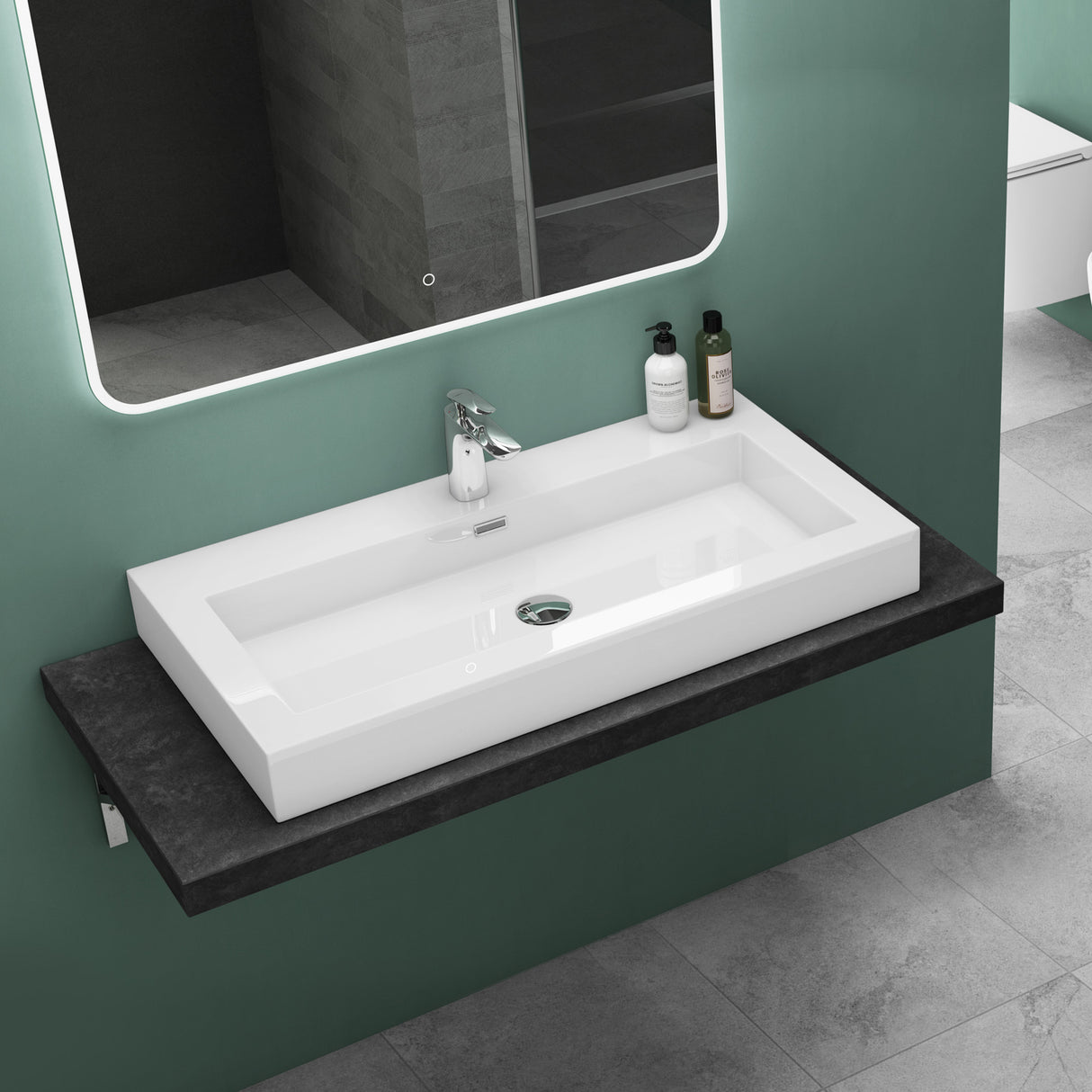 glasvilla Waschbecken Col18 Hängewaschtisch Aufsatzwaschbecken Mineralguss 1 Armaturenloch rechteckig