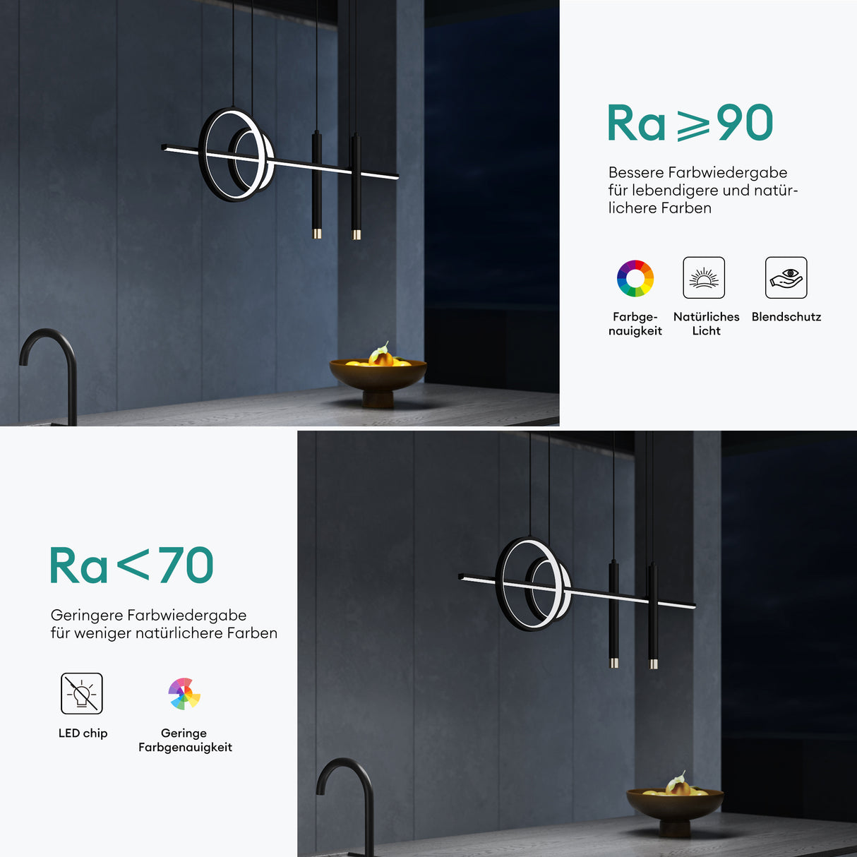 glasvilla Lampadario a Sospensione 38W, 100CM, Lampada da Soffitto a Sospensione 3000K/4000K/6000K con Cavo Regolabile per Camera da Letto e Soggiorno