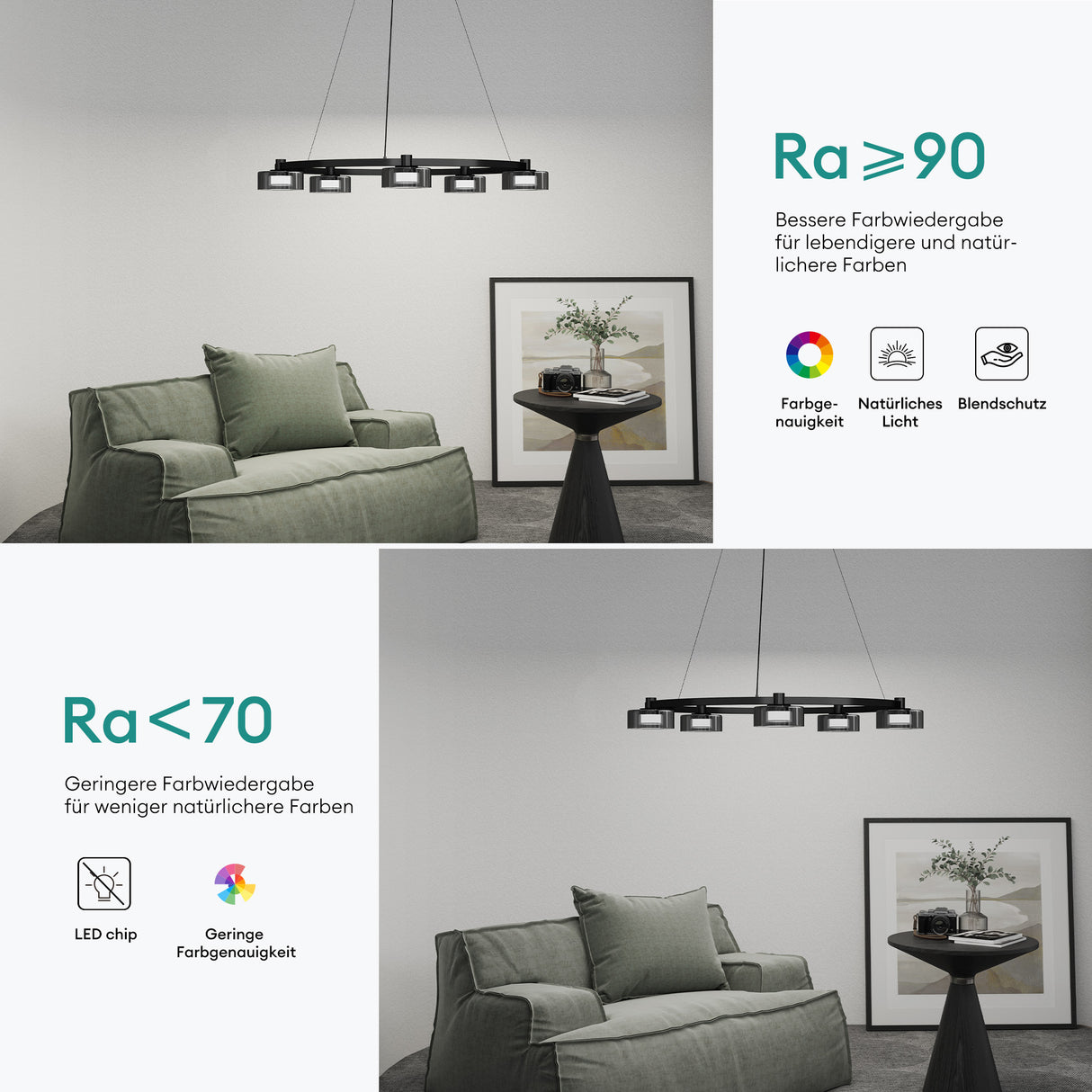 glasvilla Pendelleuchte LED Hängelampe 3000K/4000K/6000K Verstellbares Kabel Schwarz Hängeleuchte Alivetta7915 3A