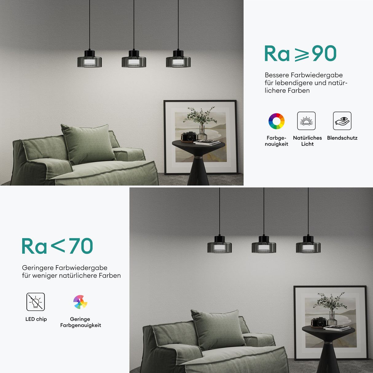 glasvilla Pendelleuchte LED Hängelampe 3000K/4000K/6000K Verstellbares Kabel Schwarz Hängeleuchte Alivetta7915 3A