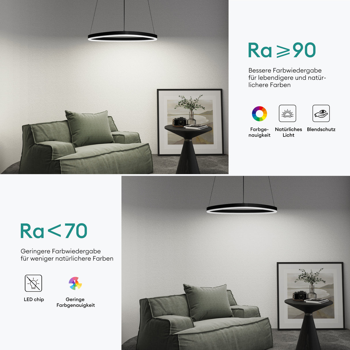 glasvilla Pendelleuchte 50cm LED Hängelampe Dynamisches Wellendesign 3000K/4000K/6000K Verstellbares Kabel 16W Hängeleuchte für Esszimmer Wohnzimmer Schlafzimmer