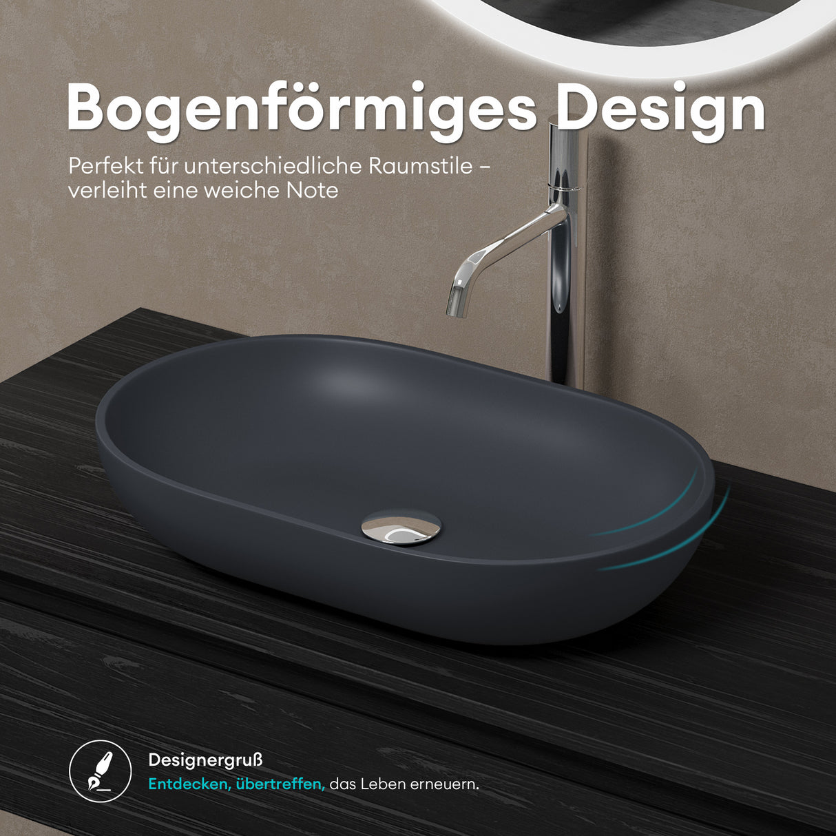 glasvilla Waschbecken Mineralguss Aufsatzwaschbecken Waschschale Col808