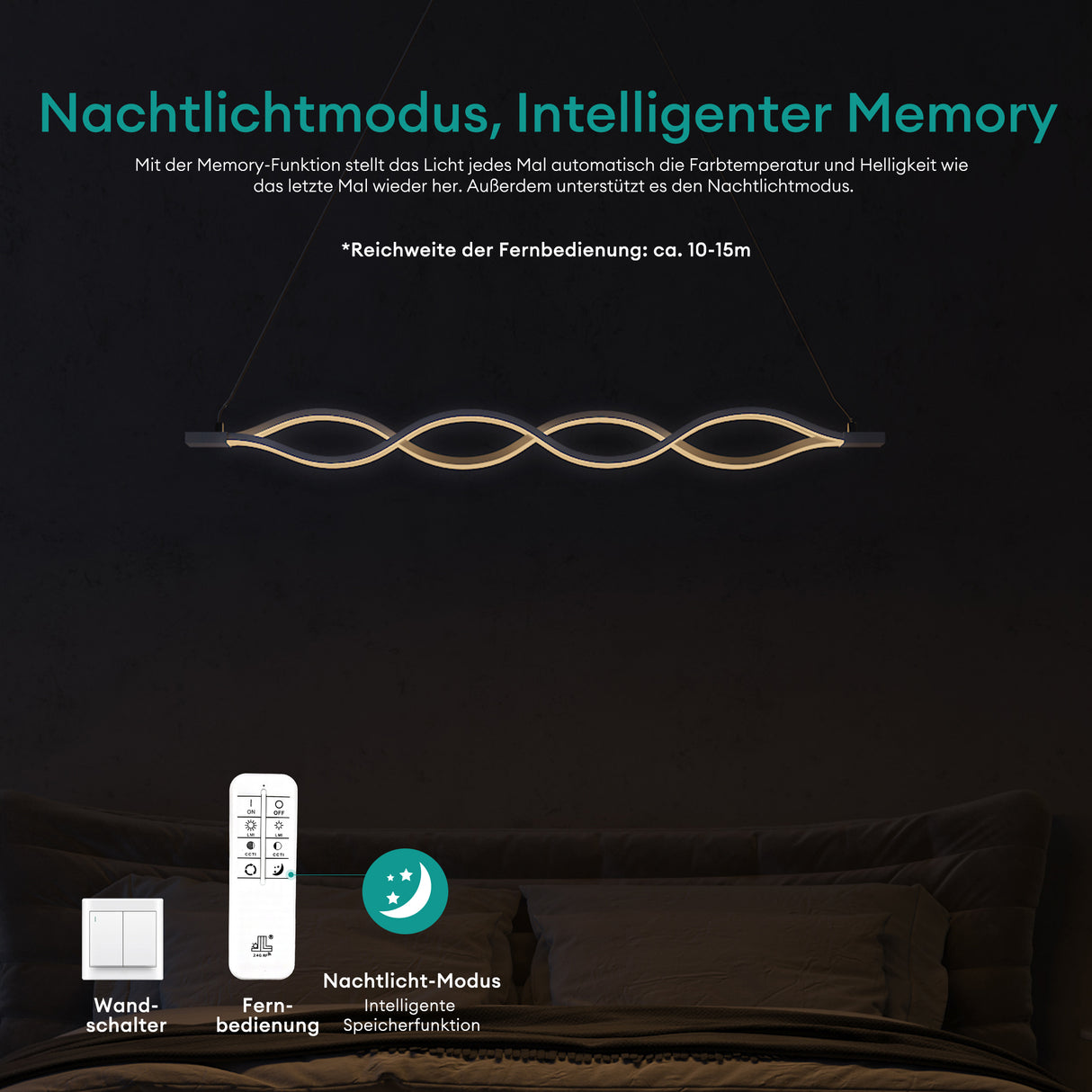 glasvilla Pendelleuchte 106cm LED Hängelampe Dimmbar mit Fernbedienung 3000K/4000K/6000K Verstellbares Kabel 60W Weiß Hängeleuchte Alivetta3301