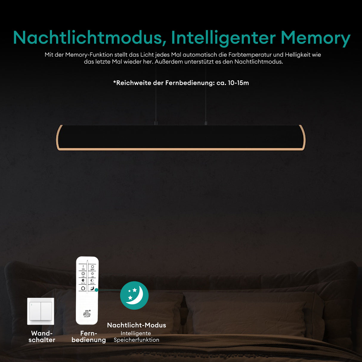 Suspension Glasvilla 100 cm, lampe LED dimmable avec télécommande, température de couleur 3000K/4000K/6000K, câble ajustable, 20 W, idéale pour salle à manger, salon ou chambre.