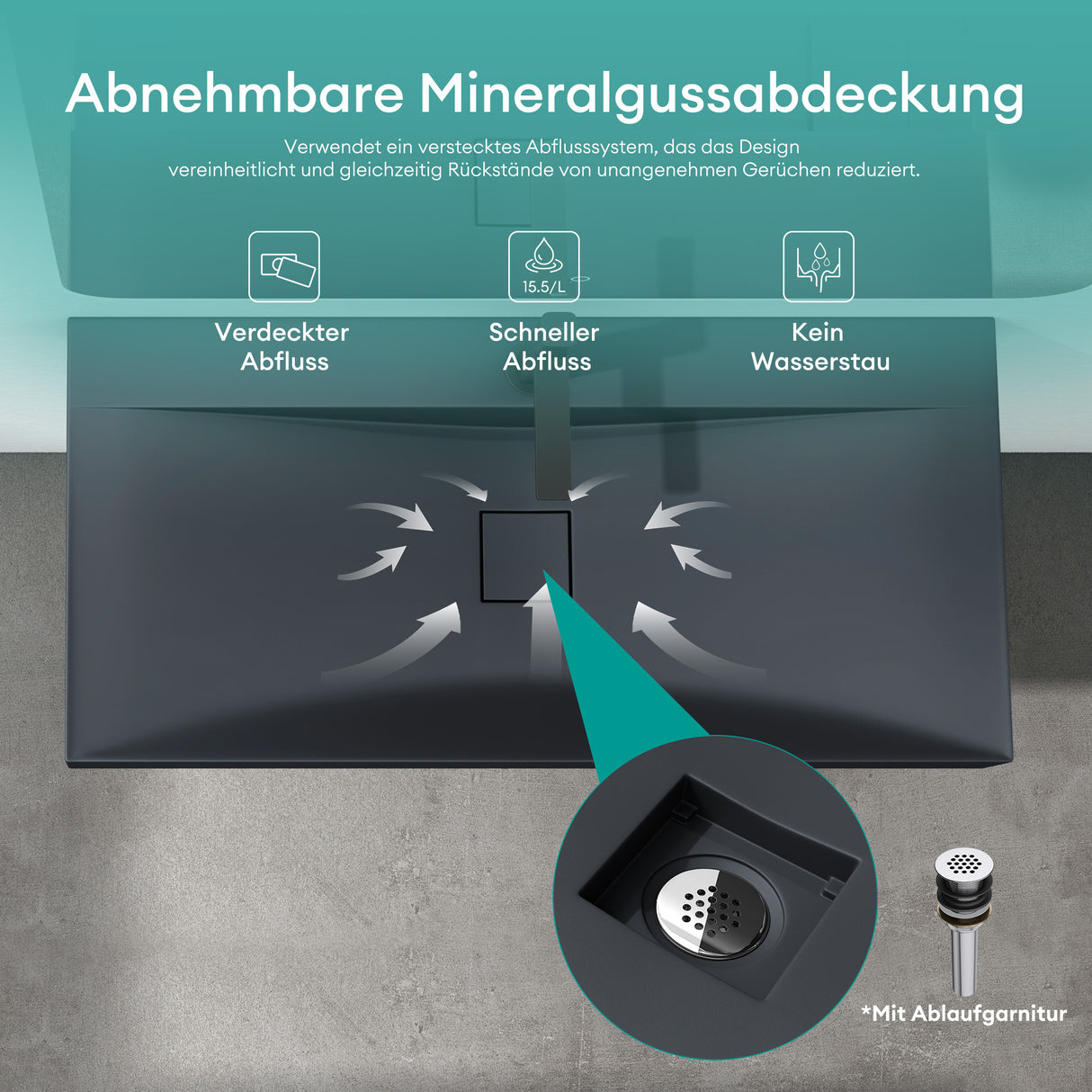 glasvilla Waschbecken Hängewaschtisch Aufsatzwaschschale aus Mineralguss Col810