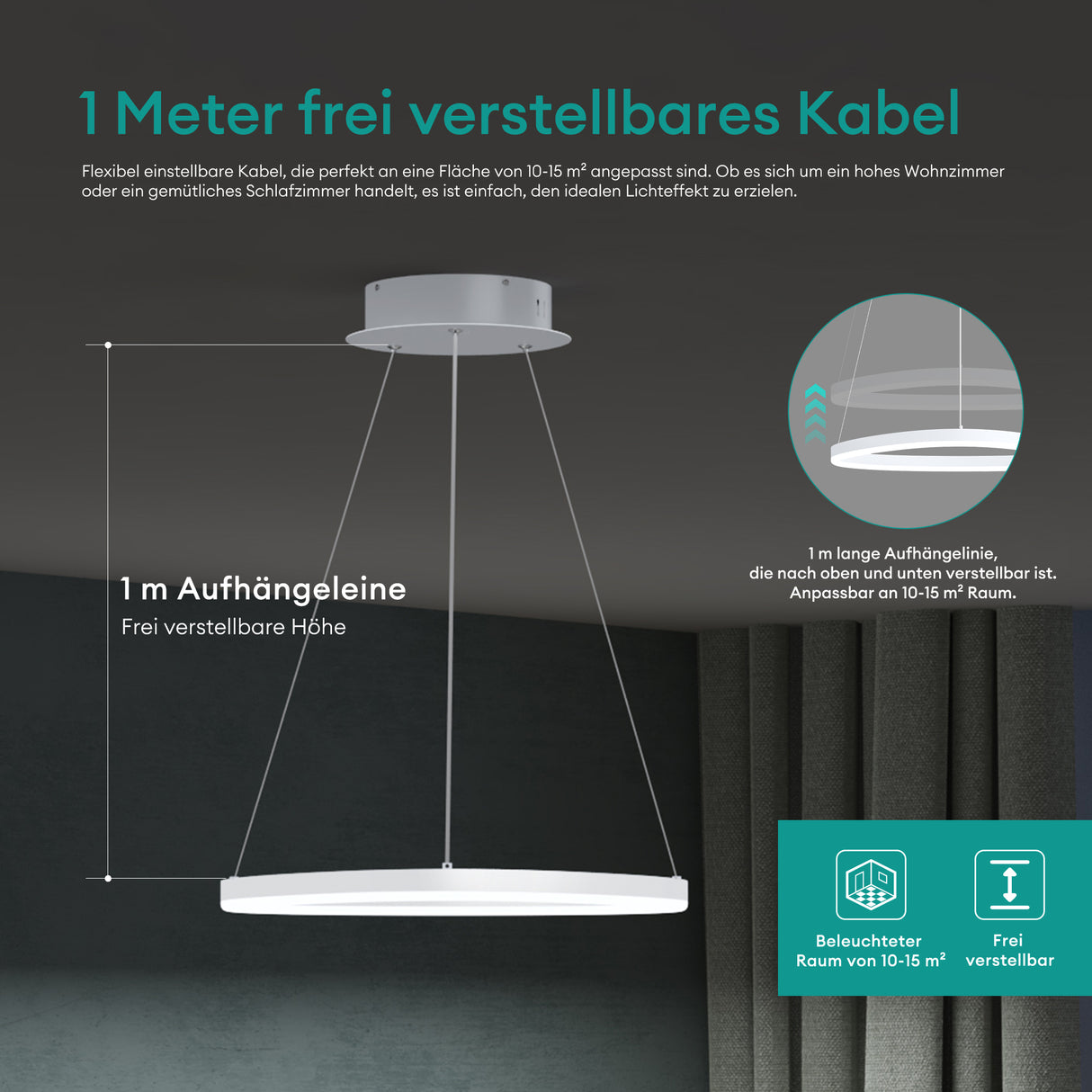 glasvilla Pendelleuchte 50cm LED Hängelampe Dynamisches Wellendesign 3000K/4000K/6000K Verstellbares Kabel 16W Hängeleuchte für Esszimmer Wohnzimmer Schlafzimmer