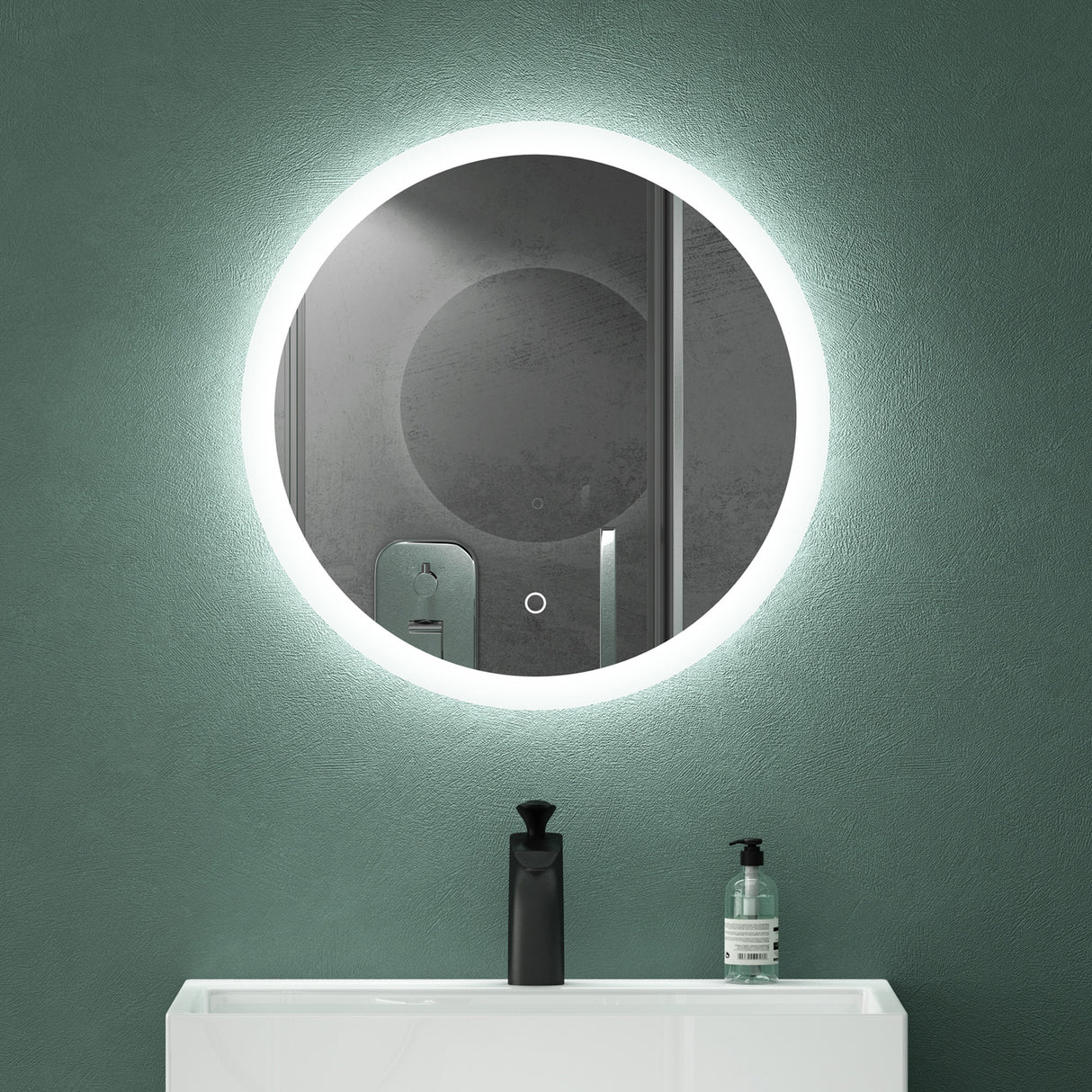 glasvilla Espejo de pared Espejo de baño LED espejo redondo con luz LED Espejo de baño con interruptor táctil, Antivaho gracias a la capa Antifog Espejo LED 05