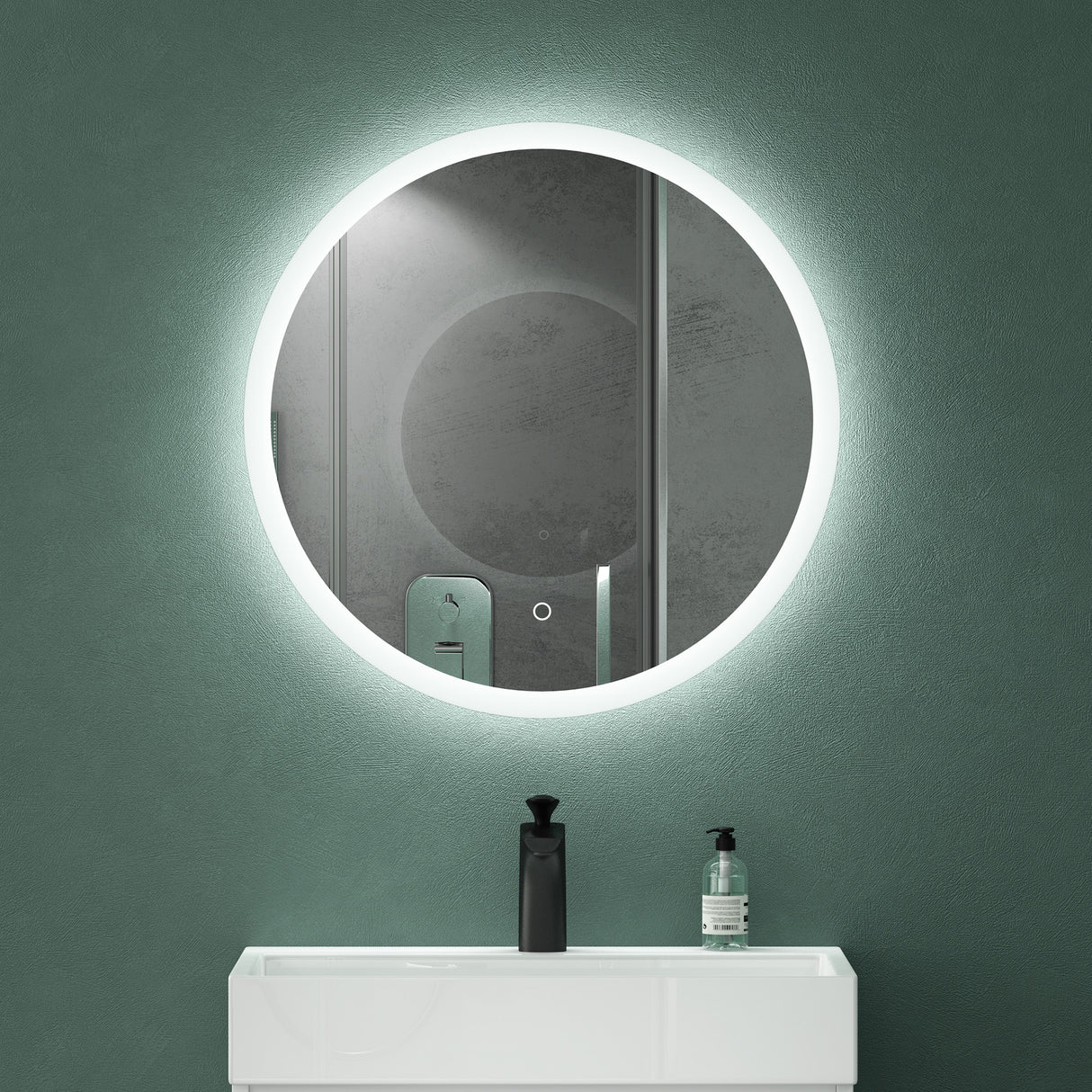 glasvilla Espejo de pared Espejo de baño LED espejo redondo con luz LED Espejo de baño con interruptor táctil, Antivaho gracias a la capa Antifog Espejo LED 05