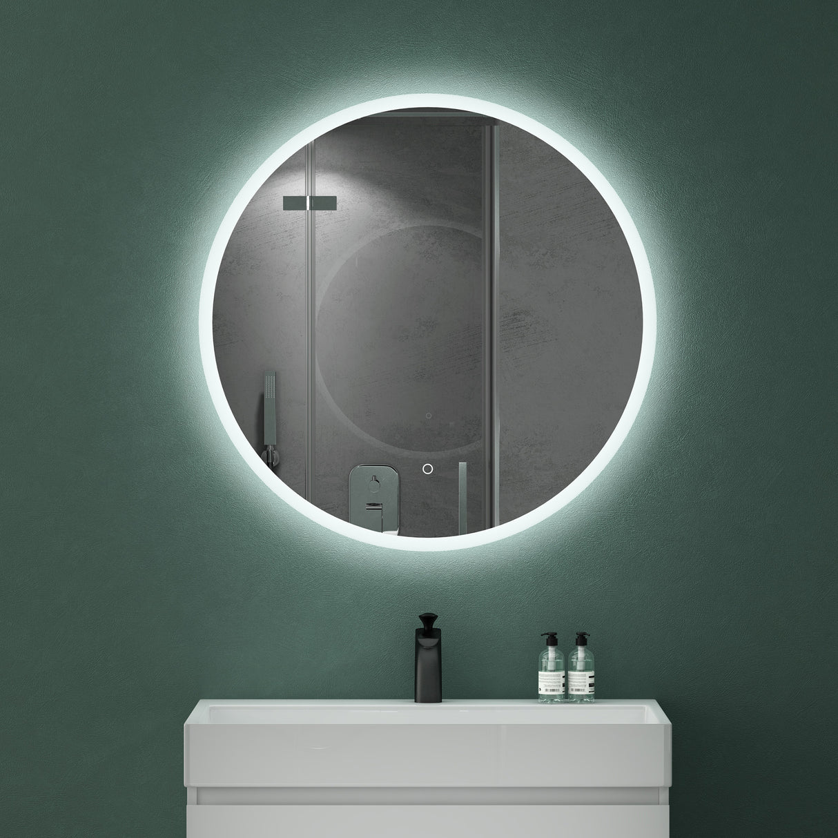 glasvilla Espejo de pared Espejo de baño LED espejo redondo con luz LED Espejo de baño con interruptor táctil, Antivaho gracias a la capa Antifog Espejo LED 05