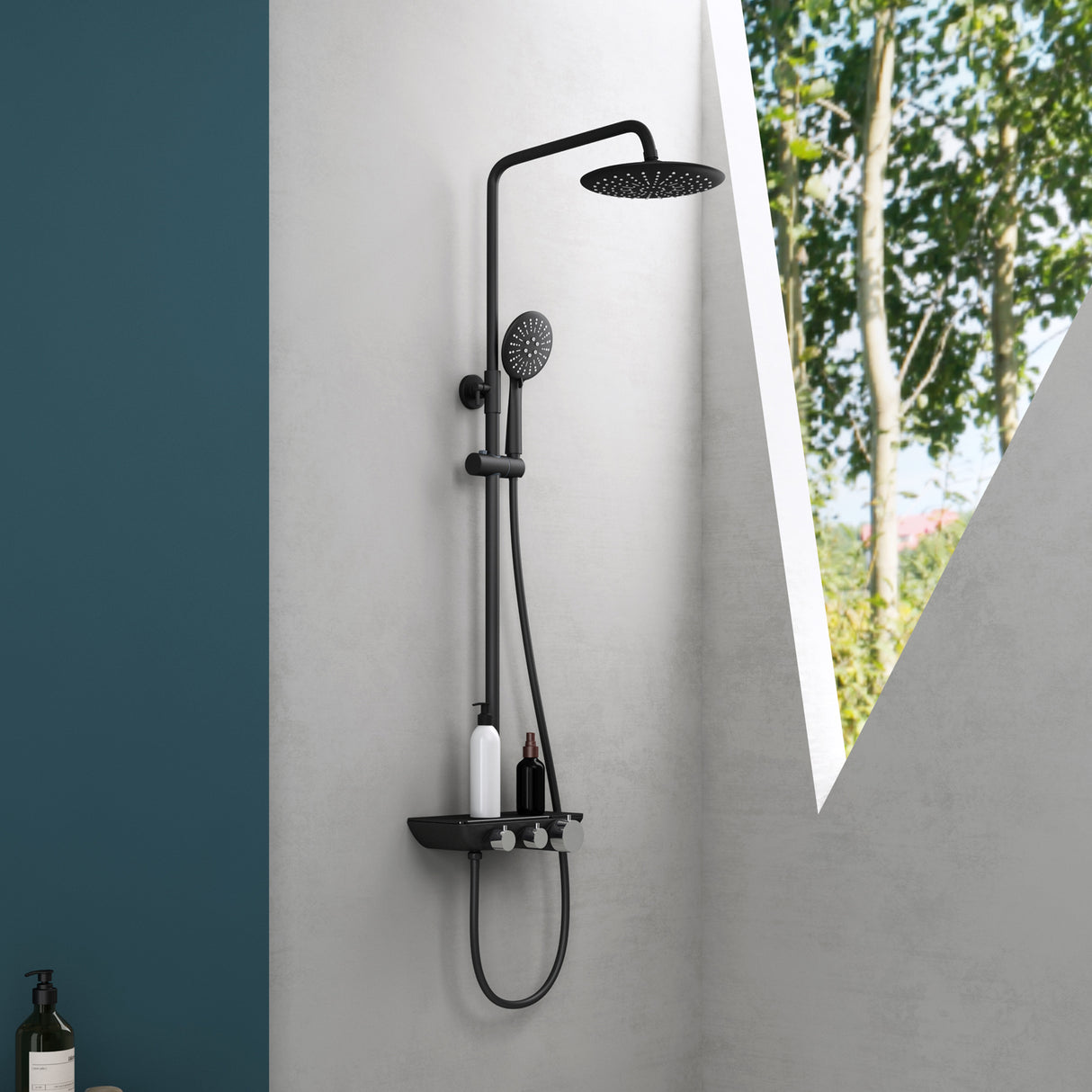 sistema de ducha glasvilla con ducha de mano y de cabeza, ducha de lluvia, grifería de ducha con juego de soporte de pared