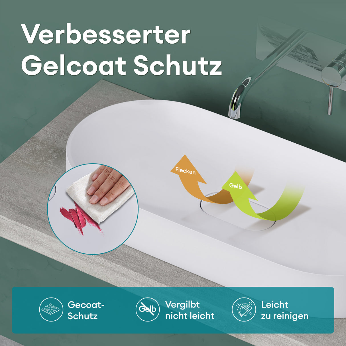 glasvilla Waschbecken Aufsatzwaschbecken Waschschale aus Mineralguss inkl. Nano-Versiegelung Col826