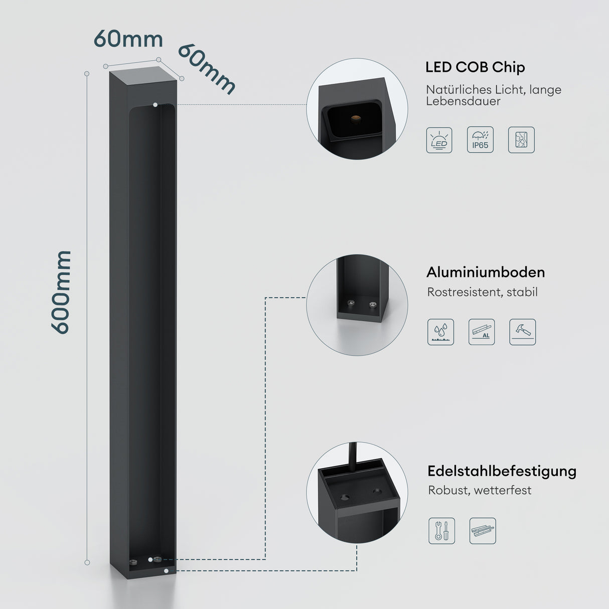 glasvilla Außenleuchte IP65 Wegeleuchte Außen | Außenpollerleuchte für Garten, 3000K Stehlampe Gartenlampe | Außenlampe Standleuchte 5W BaldersLights