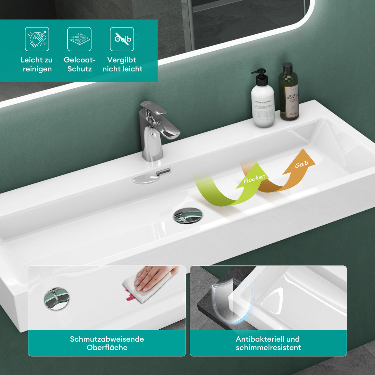 glasvilla Waschbecken Aufsatzwaschbecken Hängewaschbecken Waschschale Mineralguss Bad Eckig Col06