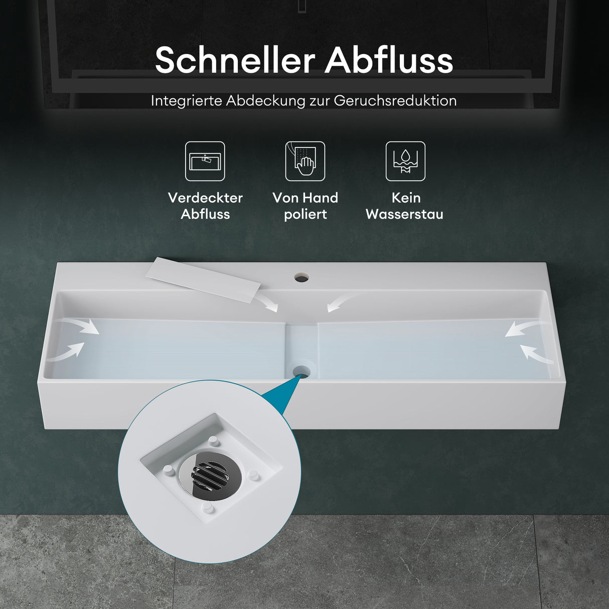 Lavabo Glasvilla Col6028 – Mineralguss con orificio para grifo, diseño y funcionalidad superior