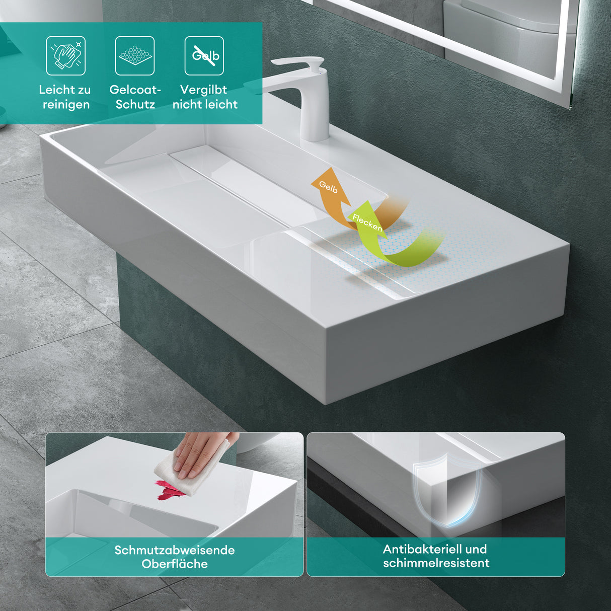 glasvilla Waschbecken Aufsatzwaschbecken Hängewaschbecken aus Mineralguss Col12