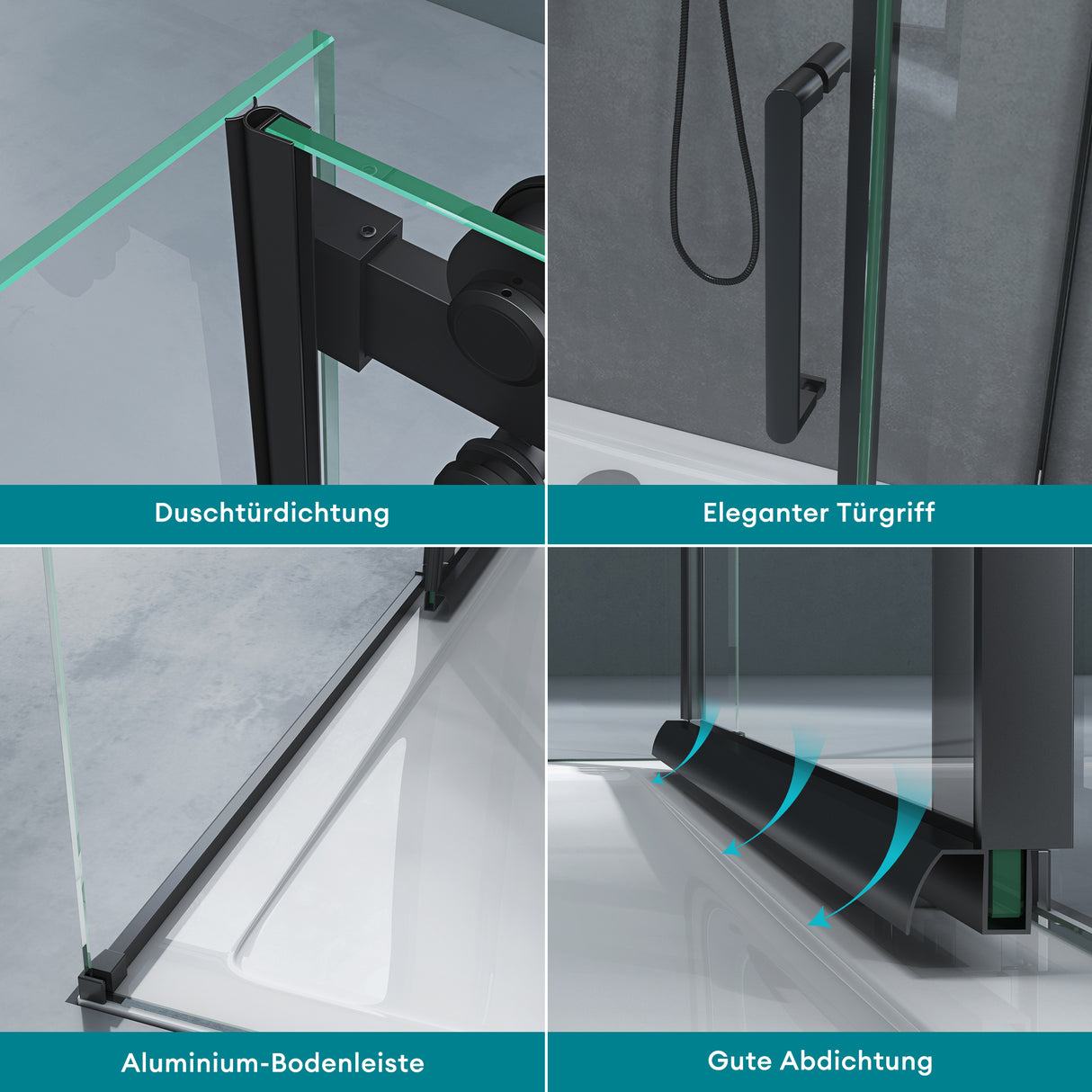 cabina de ducha glasvilla con puerta corredera separación de ducha 8mm vidrio de seguridad ESG recubrimiento nano mecanismo de elevación y descenso Rav19 negro