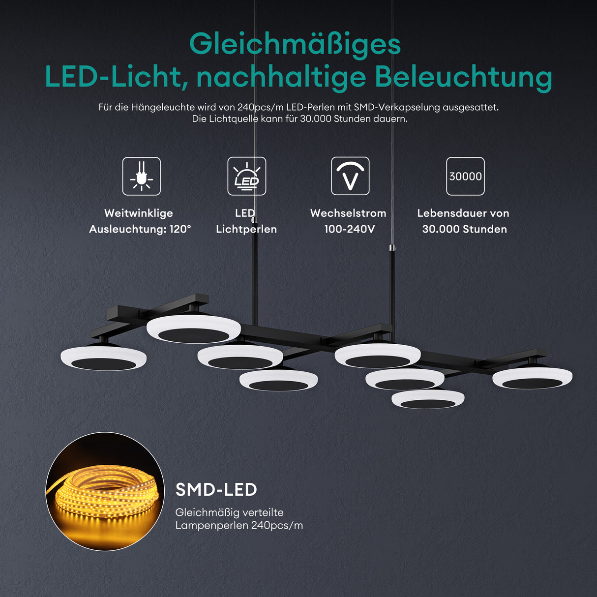 Suspension Glasvilla LED à intensité variable avec télécommande et câble réglable pour salle à manger, salon, chambre à coucher