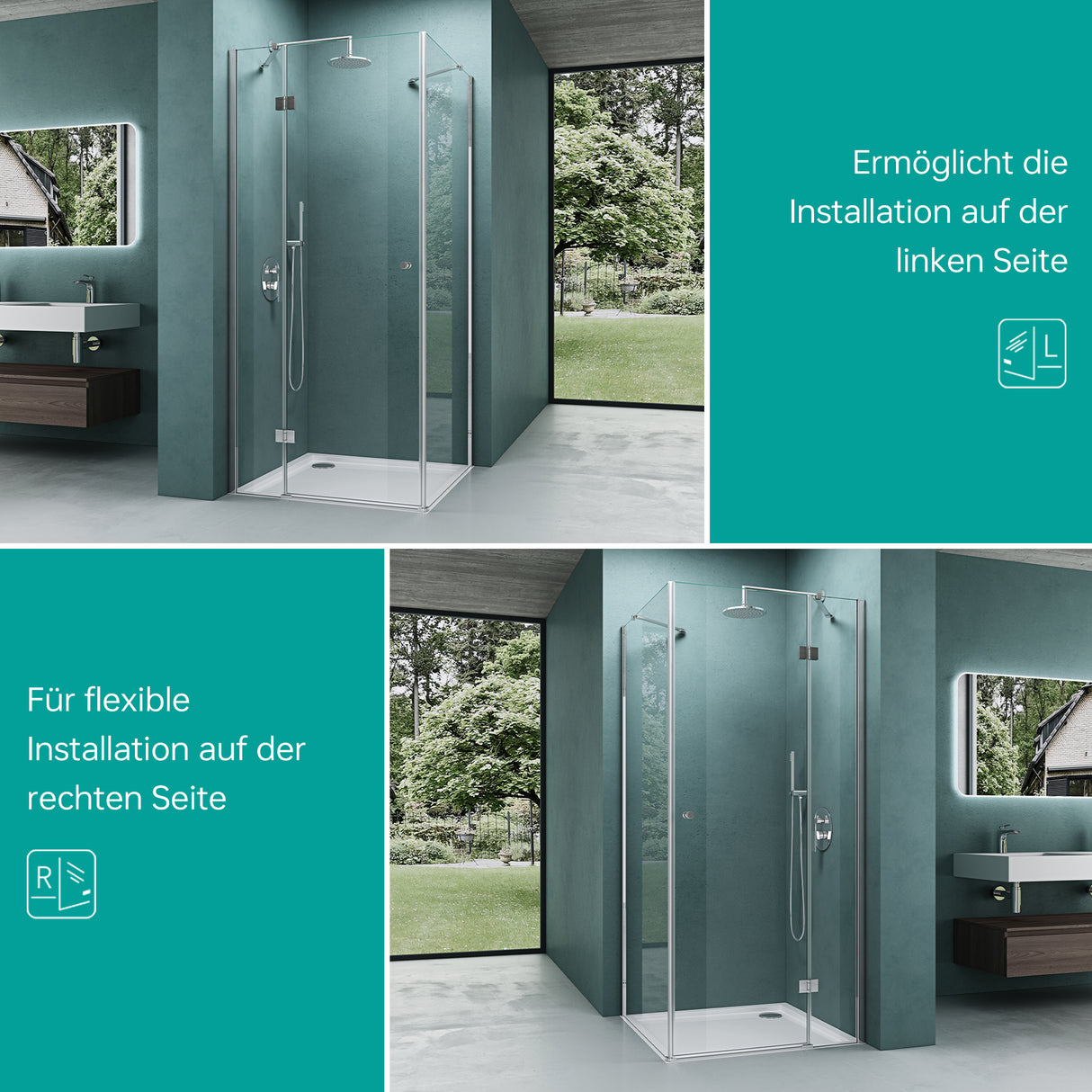 glasvilla Duschkabine 6mm Sicherheitsglas mit Easy-Clean durch NANO-Beschichtung Duschwand Duschabtrennung Ravenna05k-Plus