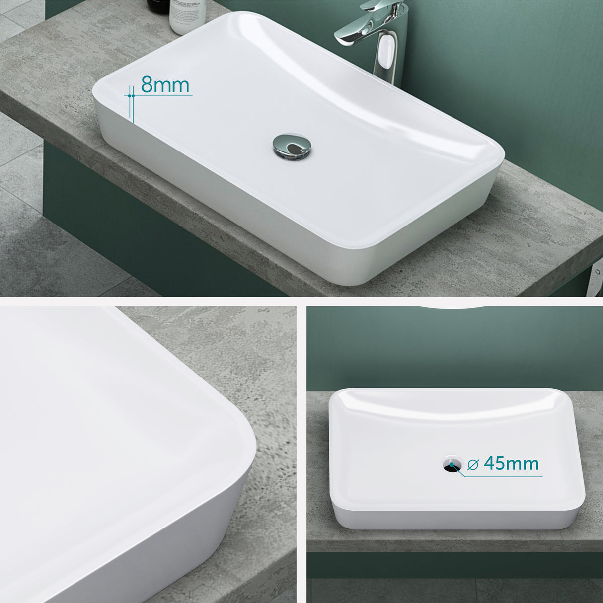 glasvilla Waschbecken Aufsatzwaschbecken aus Mineralguss Waschschale Waschtisch inkl. Standard DIN-Anschlüsse Col815