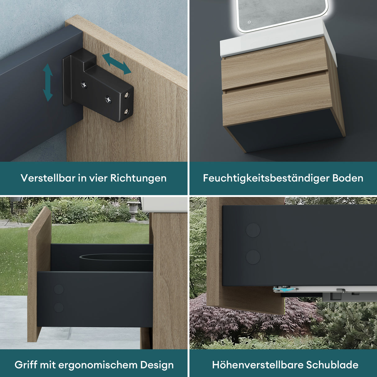 glasvilla Badmöbel-Set Waschbeckenunterschrank Verona mit 2-Schubladen inkl. Waschbecken und Ablaufgarnitur