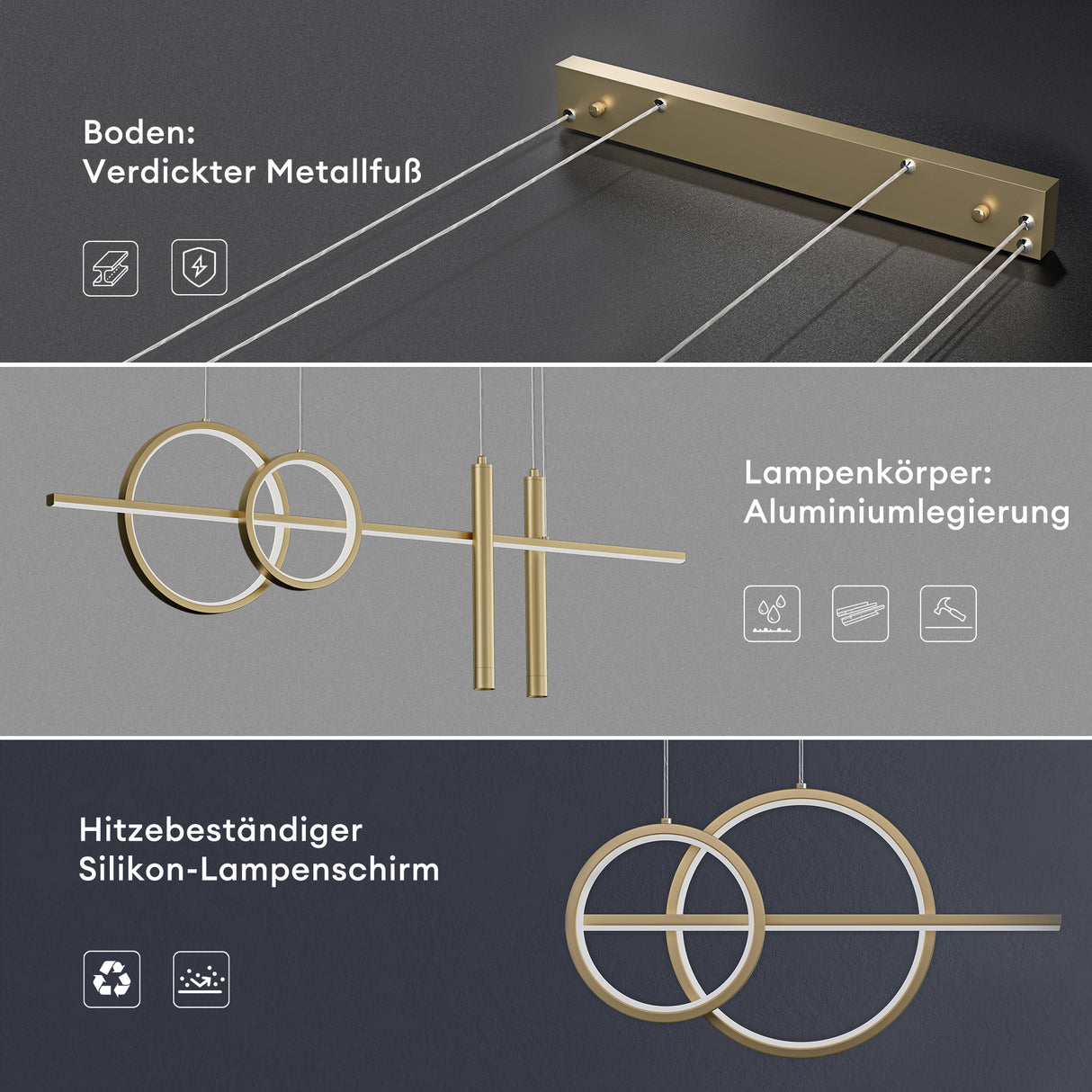 glasvilla Lampadario a Sospensione 38W, 100CM, Lampada da Soffitto a Sospensione 3000K/4000K/6000K con Cavo Regolabile per Camera da Letto e Soggiorno