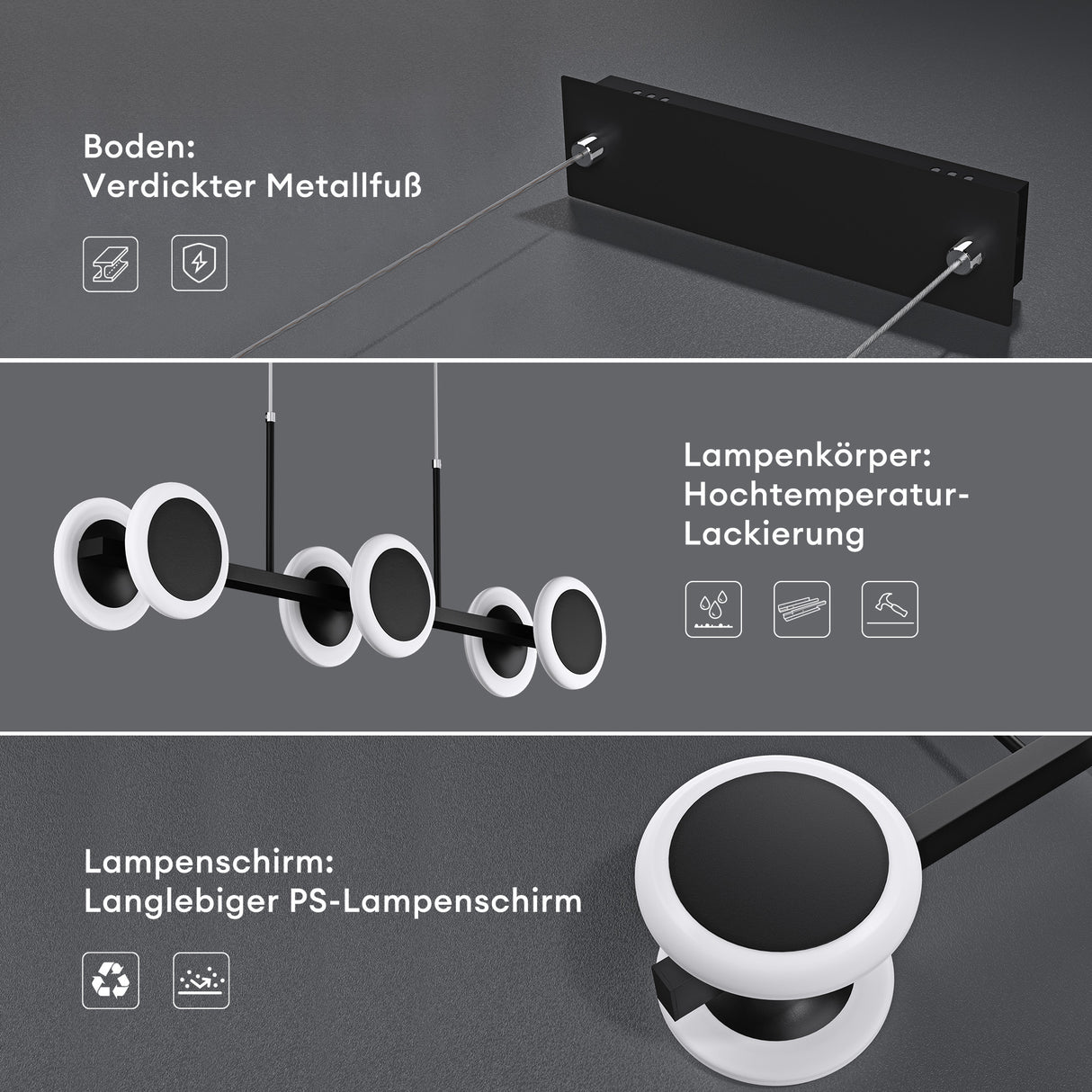 Suspension Glasvilla LED à intensité variable avec télécommande et câble réglable pour salle à manger, salon, chambre à coucher