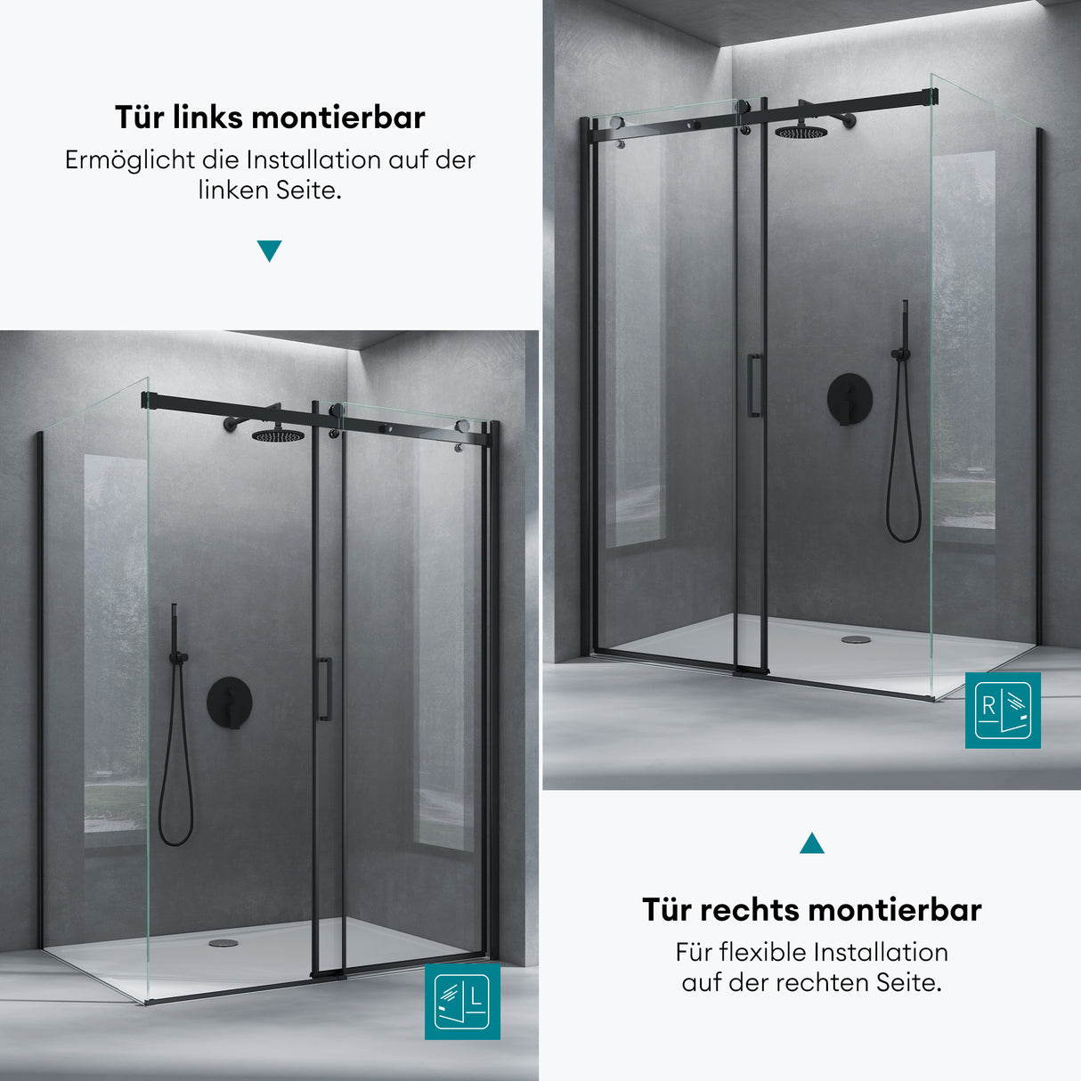 cabina de ducha glasvilla con puerta corredera separación de ducha 8mm vidrio de seguridad ESG recubrimiento nano mecanismo de elevación y descenso Rav19 negro