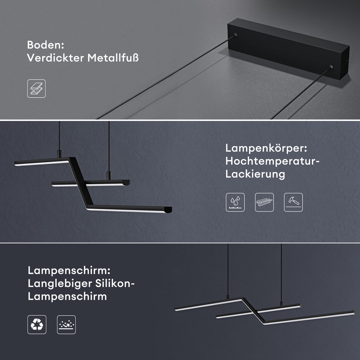 glasvilla Pendelleuchte 105cm LED Hängelampe Linear design 3000K/4000K/6000K Verstellbares Kabel 18W Hängeleuchte Alivetta7085