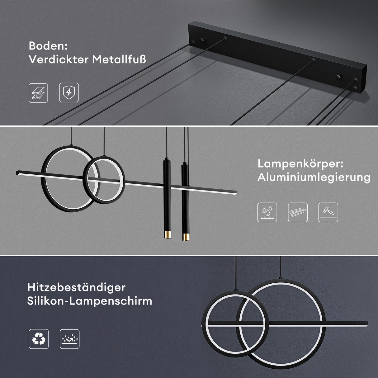 lampara colgante glasvilla 100cm LED diseño lineal 3000K/4000K/6000K cable ajustable 38W lámpara colgante para comedor sala de estar dormitorio