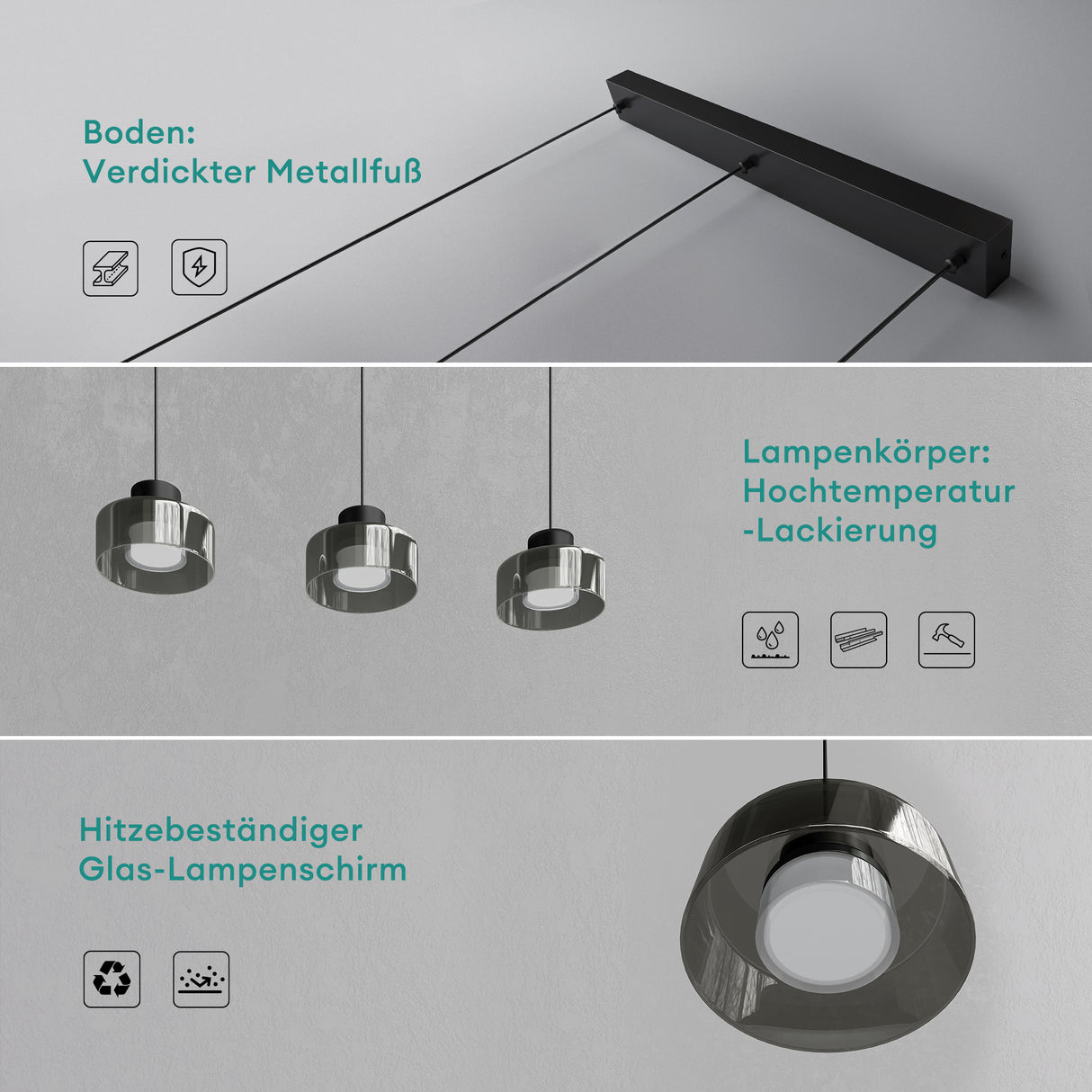glasvilla Pendelleuchte LED Hängelampe 3000K/4000K/6000K Verstellbares Kabel Schwarz Hängeleuchte Alivetta7915 3A