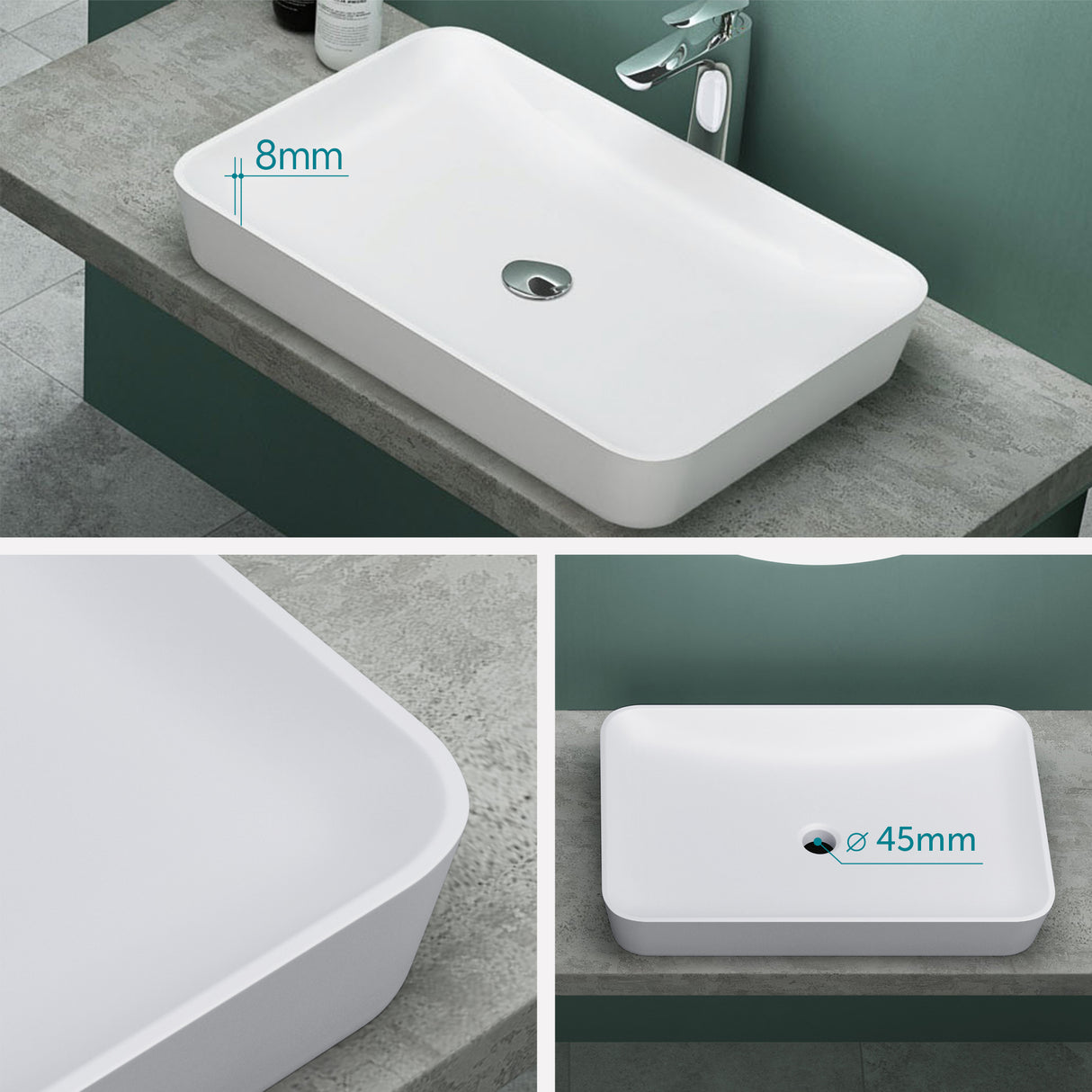 glasvilla Waschbecken Aufsatzwaschbecken aus Mineralguss Waschschale Waschtisch inkl. Standard DIN-Anschlüsse Col815