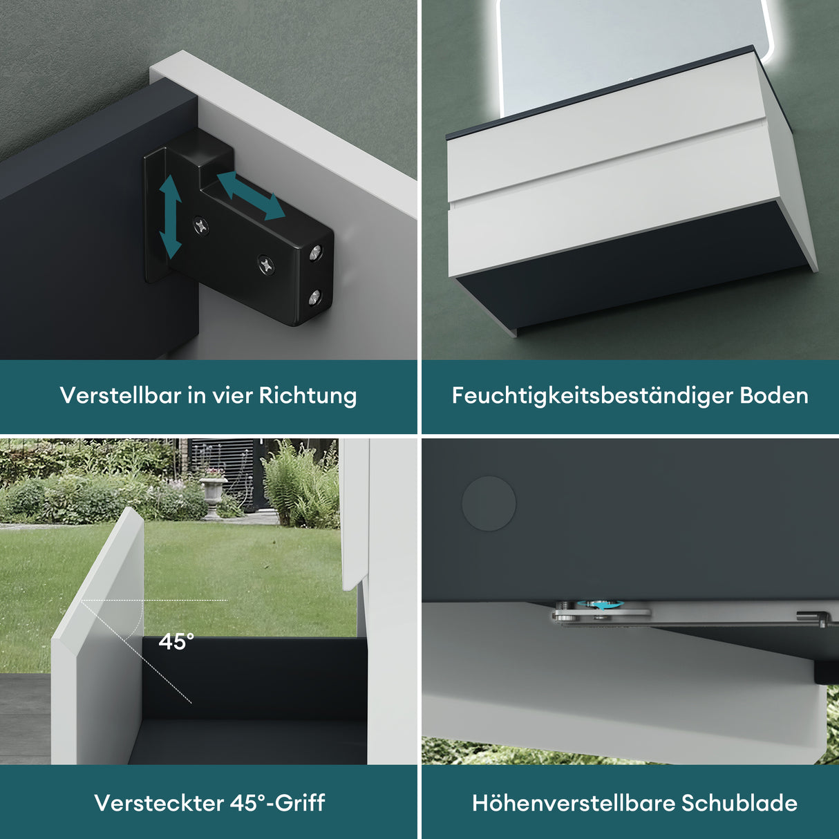 glasvilla Badmöbel-Set Waschtisch mit Unterschrank Mineralguss Waschbecken in Anthrazit Waschbeckenunterschrank 2-Schubladen Soft-Close Aqualis