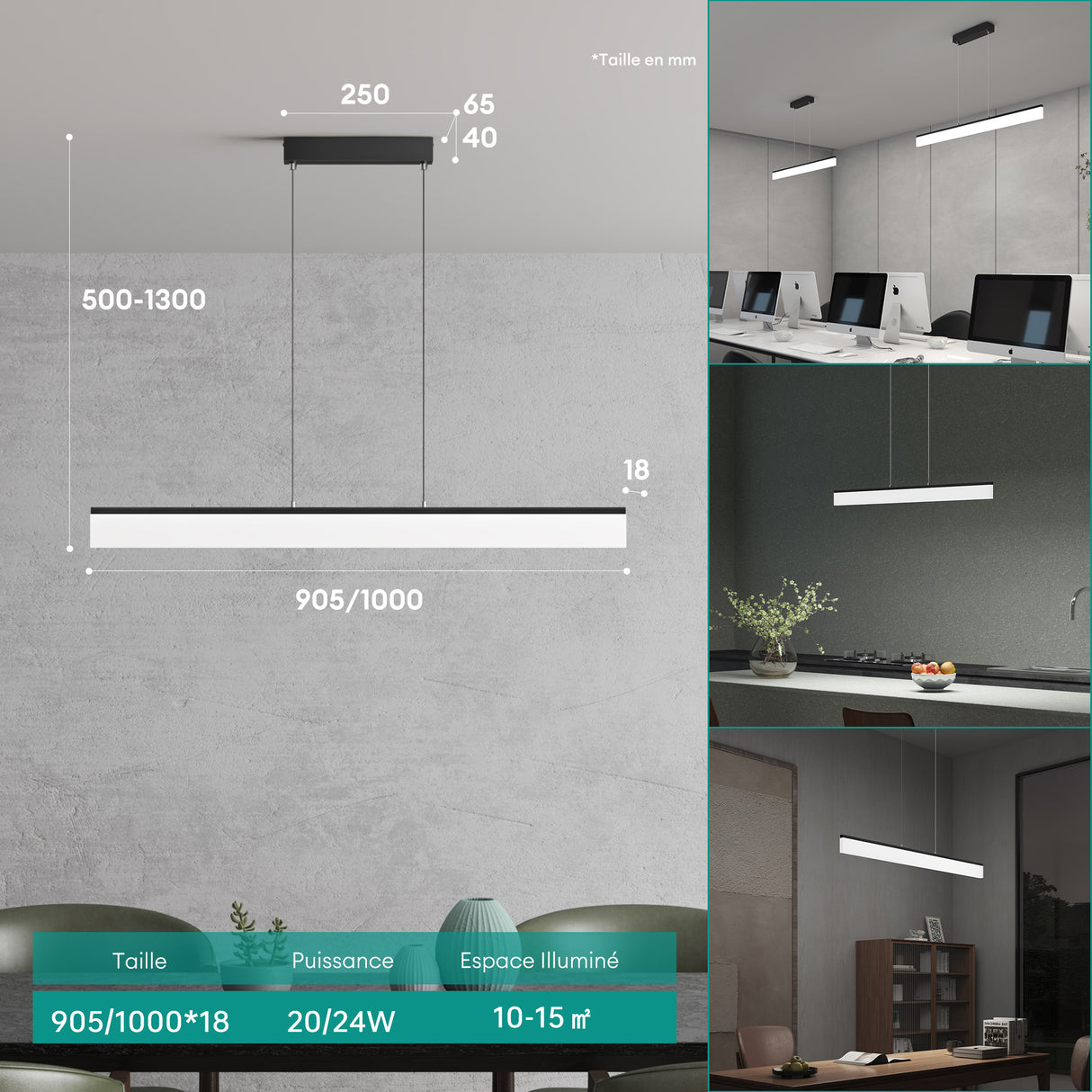 glasvilla Pendelleuchte LED Hängelampe Dimmbar mit Fernbedienung 3000K/4000K/6000K Verstellbares Kabel Hängeleuchte Alivetta3303